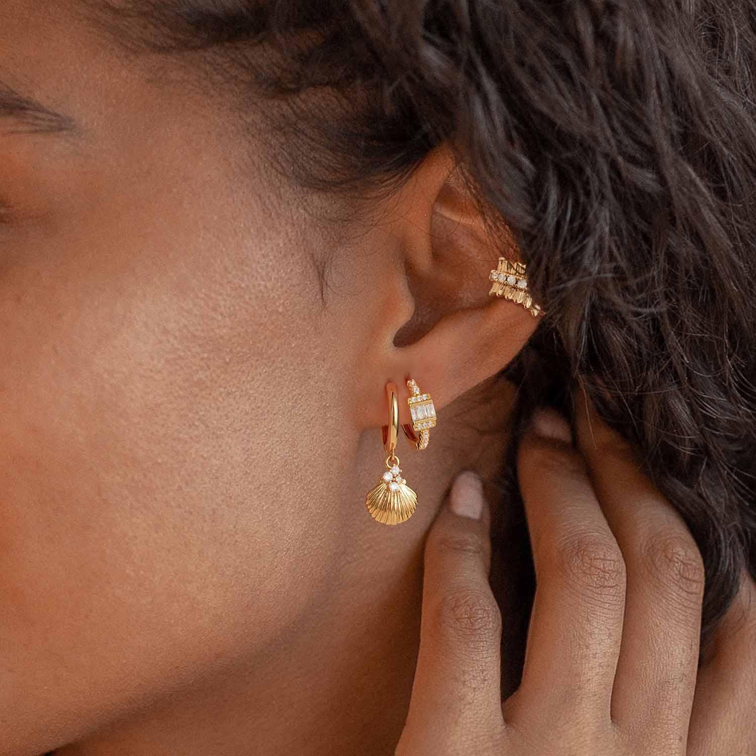earrings for beach dresses Gold Huggie Beach Charm Earrings - Vacation Ready