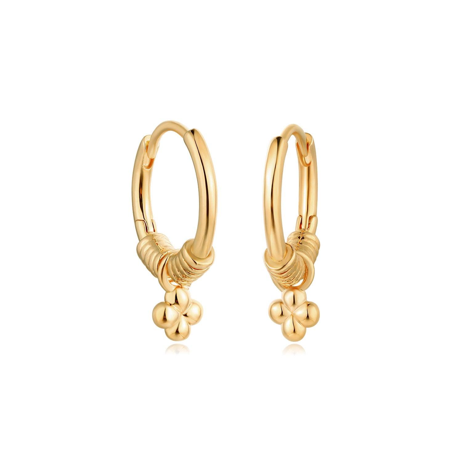 Gold Clover Hoop Dangle Earrings