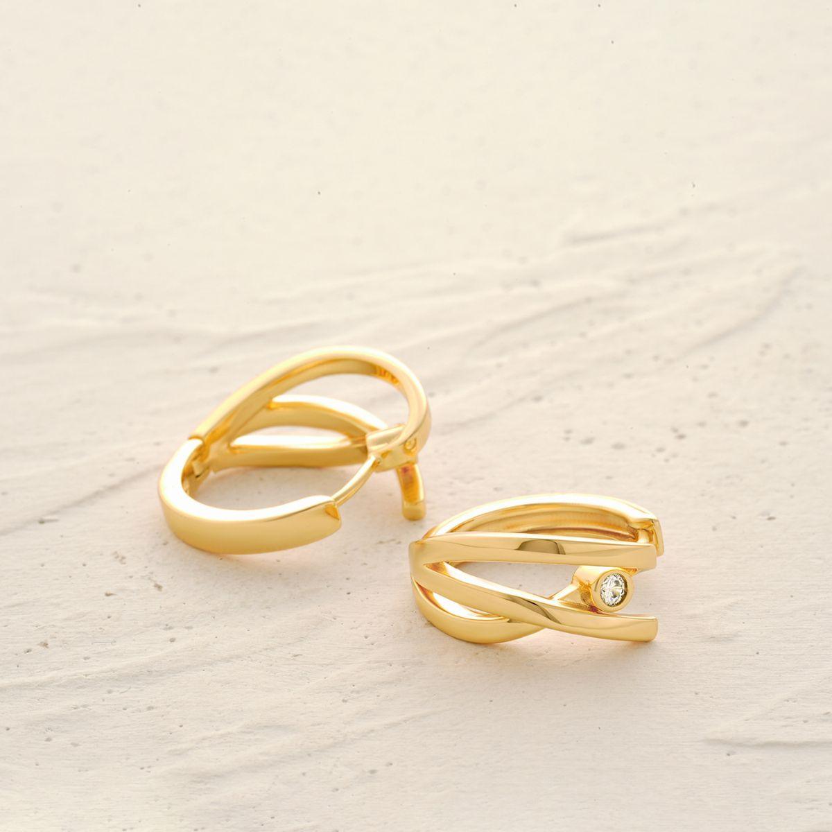 Detailed view of MYEARS® Crossover Hoop Earrings highlighting the polished gold finish and intricate crossover hoop design