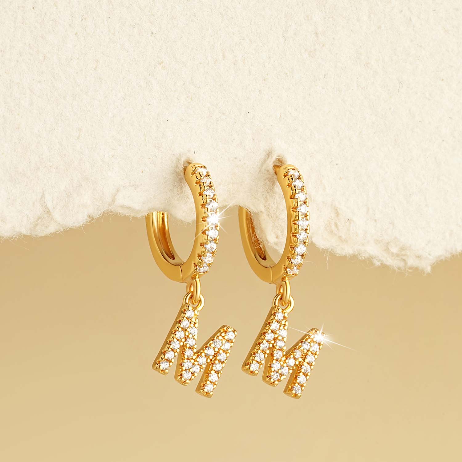Gold Initial Dangle Hoop Earrings