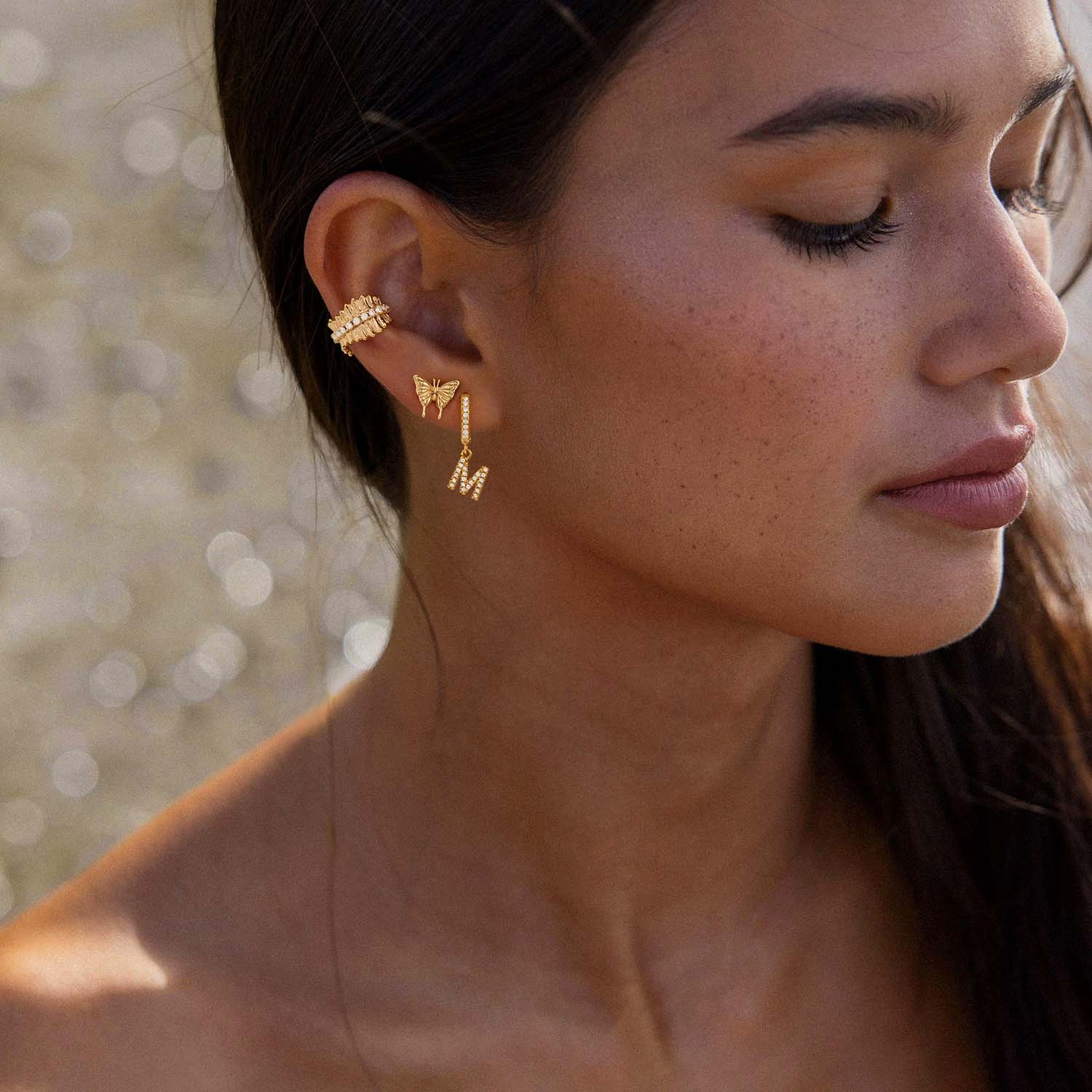 Gold Initial Dangle Hoop Earrings