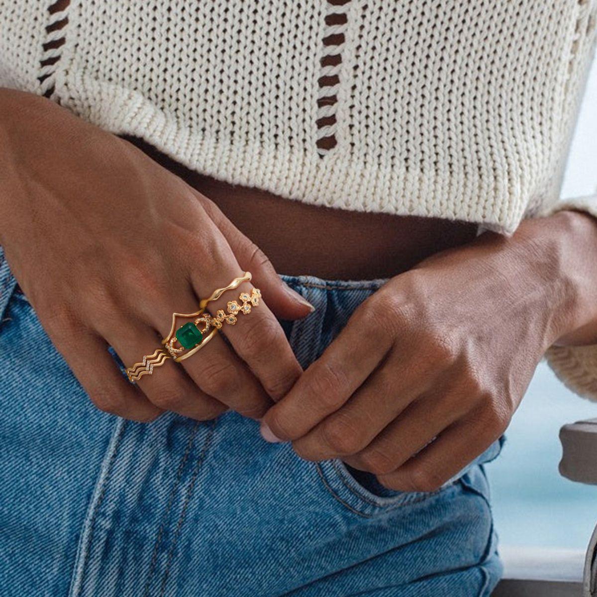 Cubic Zirconia Stack Flower Ring