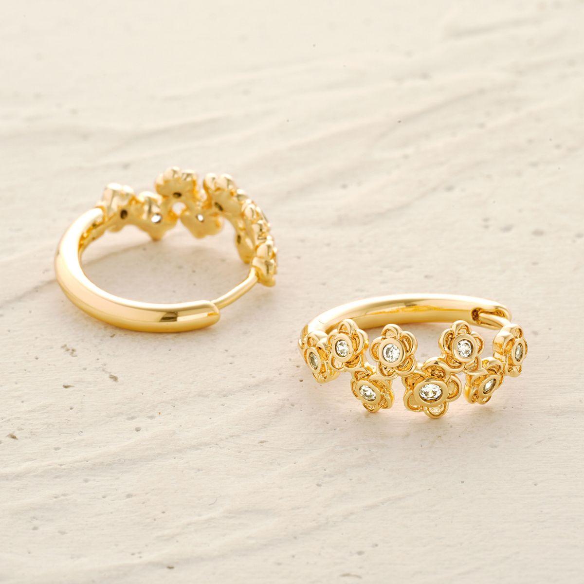 Flower CZ Hoop Earrings