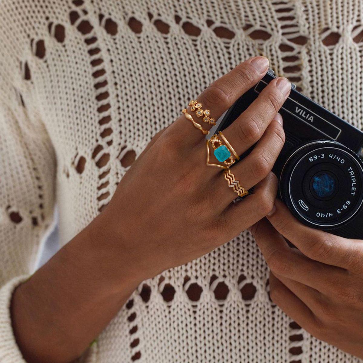 Cubic Zirconia Stack Flower Ring