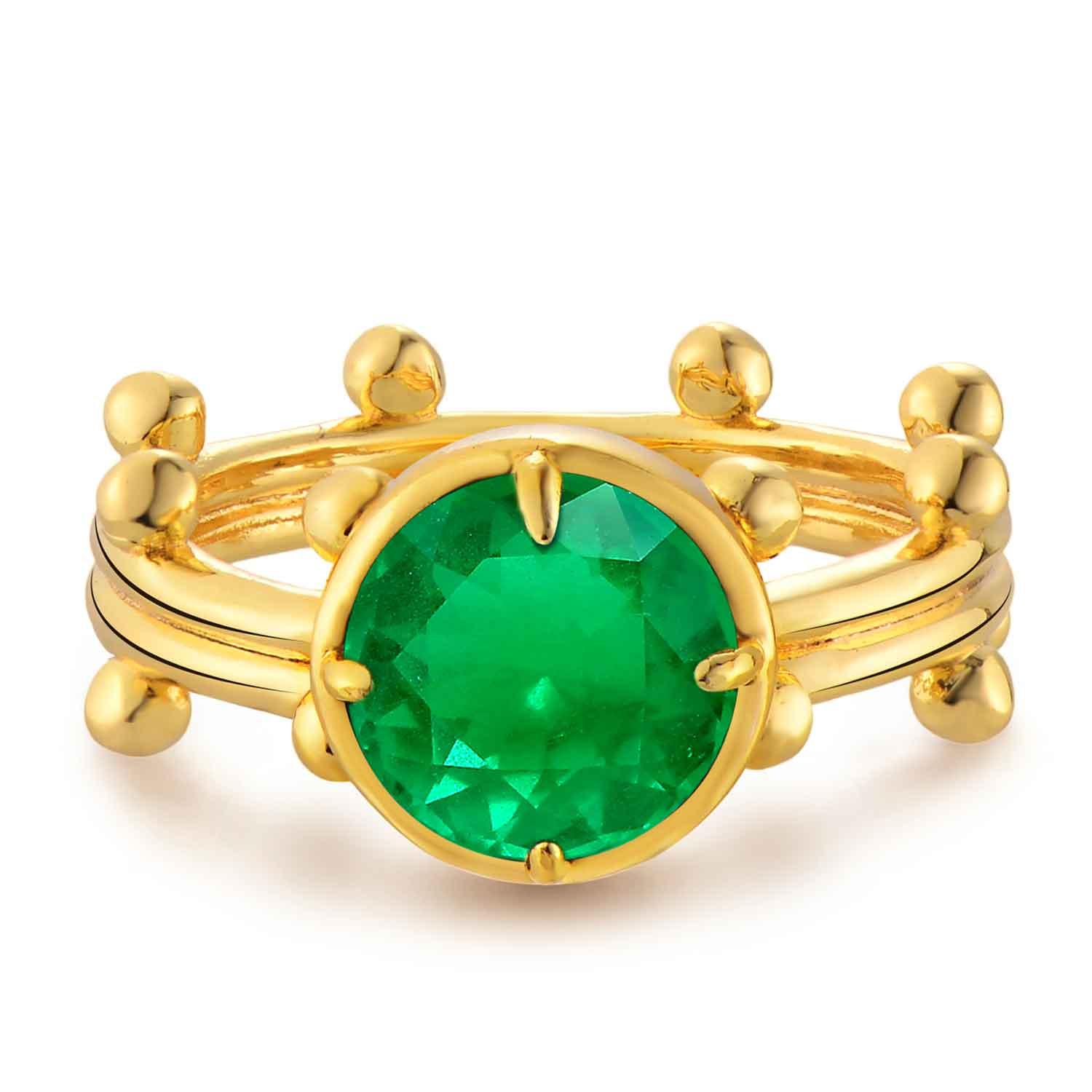 Circle Simulated Emerald/Paraiba Solitaire Cocktail Beaded Ring