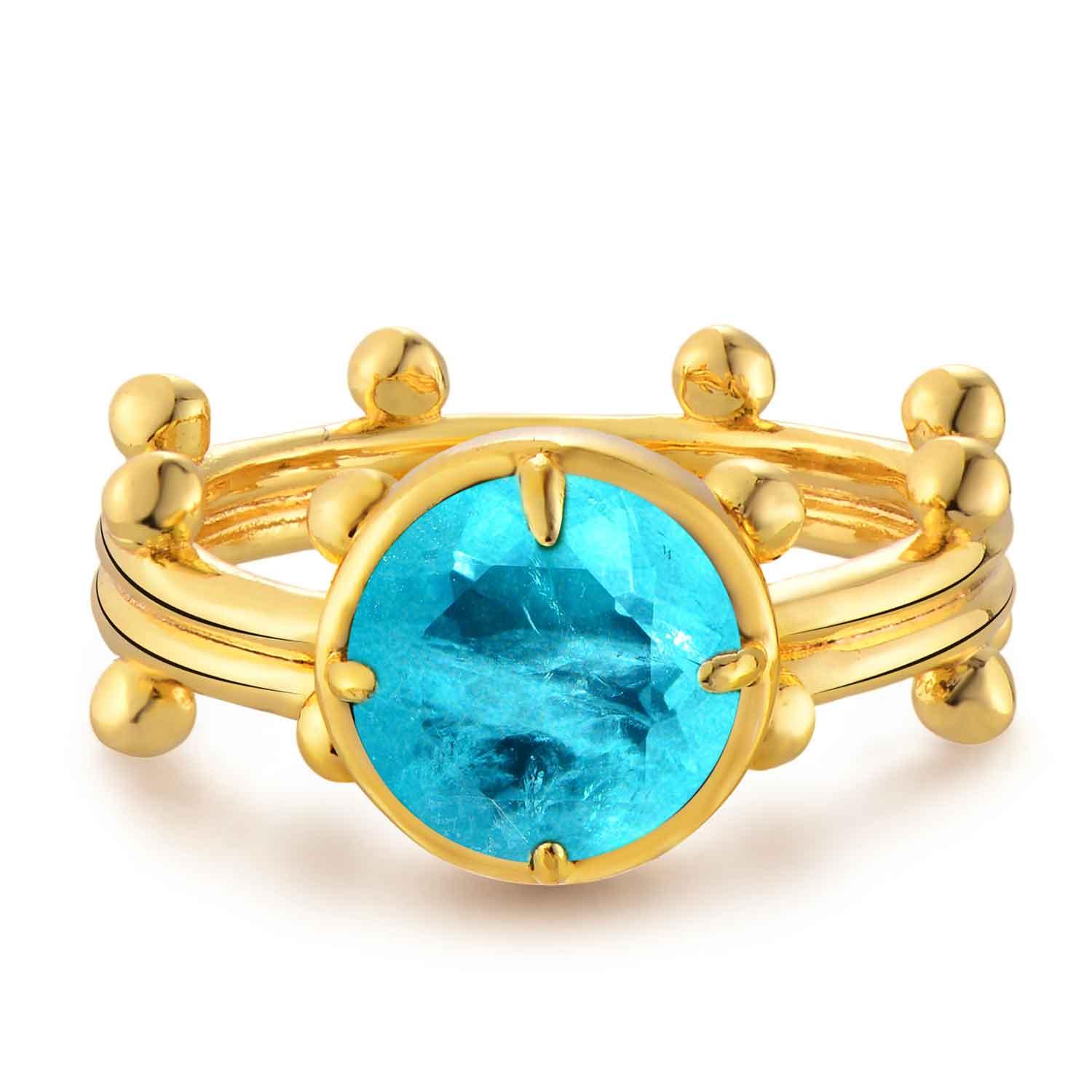Circle Simulated Emerald/Paraiba Solitaire Cocktail Beaded Ring