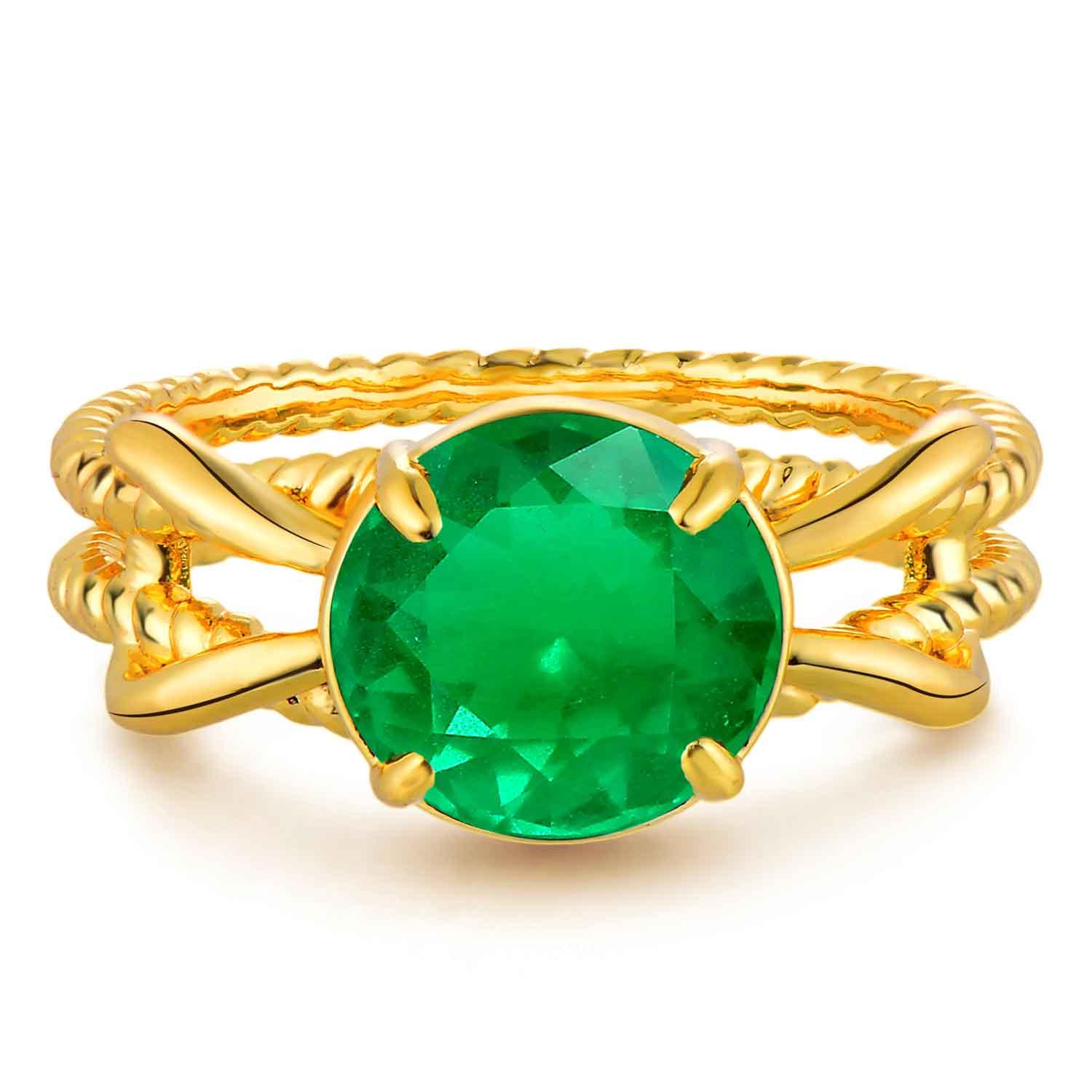 Simulated Emerald/Paraiba Solitaire Cocktail Twisted Ring