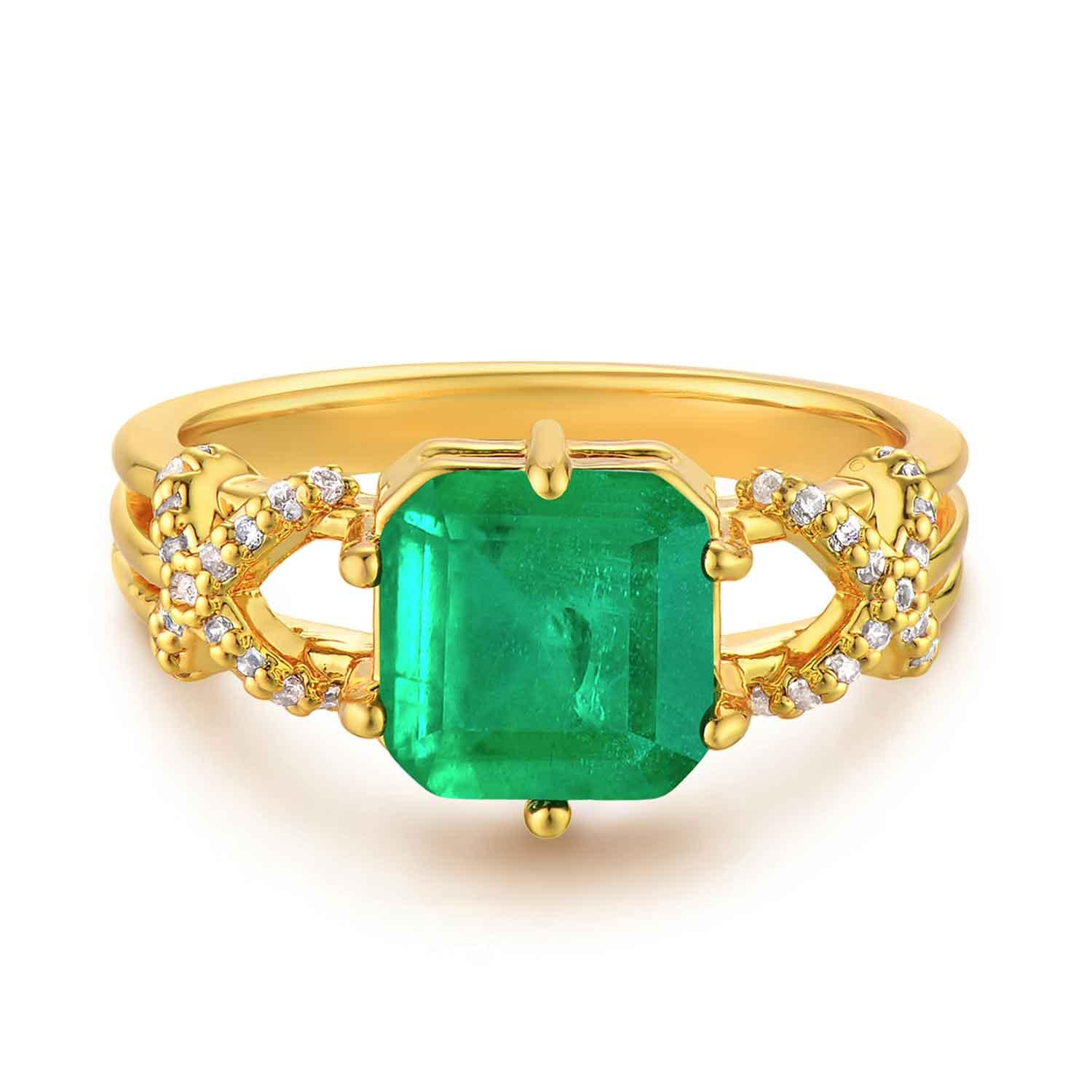 Square SIM Emerald/Paraiba Wavy Pave Ring