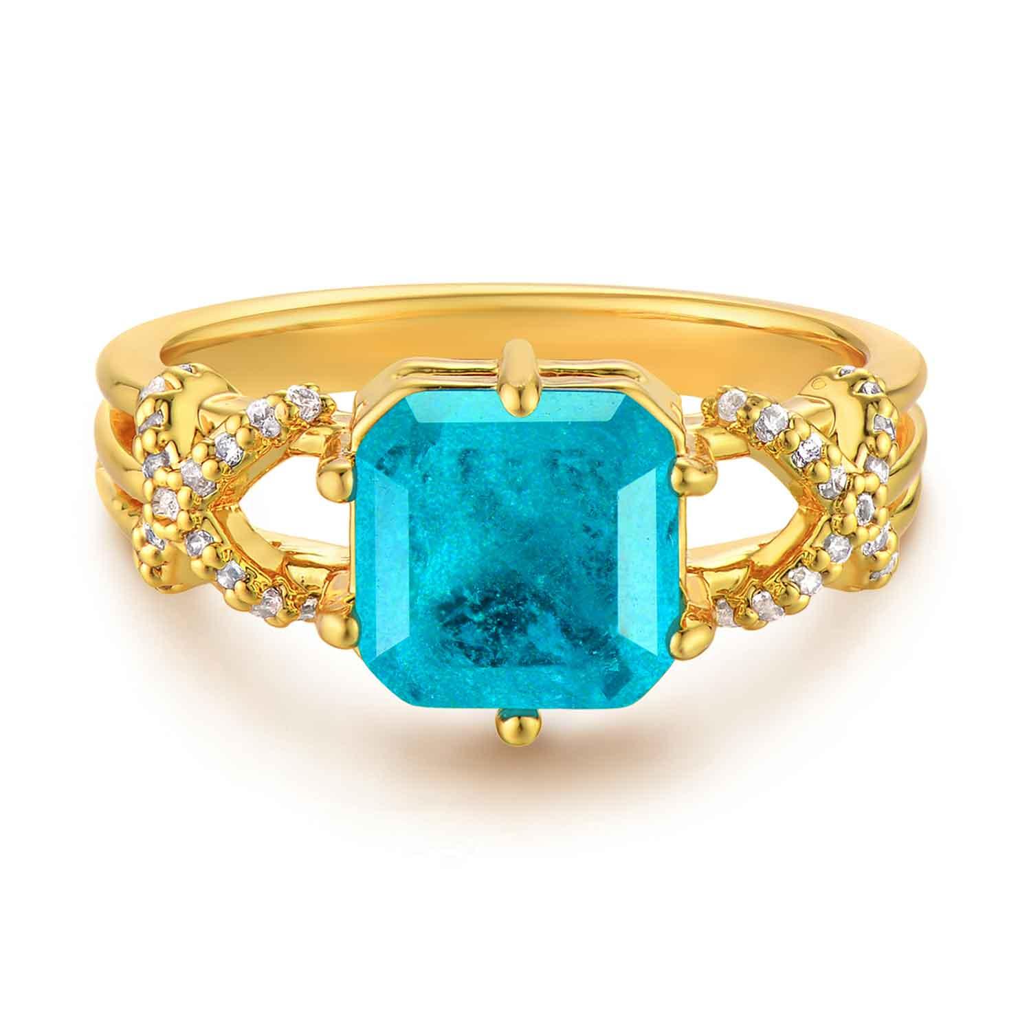 Square SIM Emerald/Paraiba Wavy Pave Ring