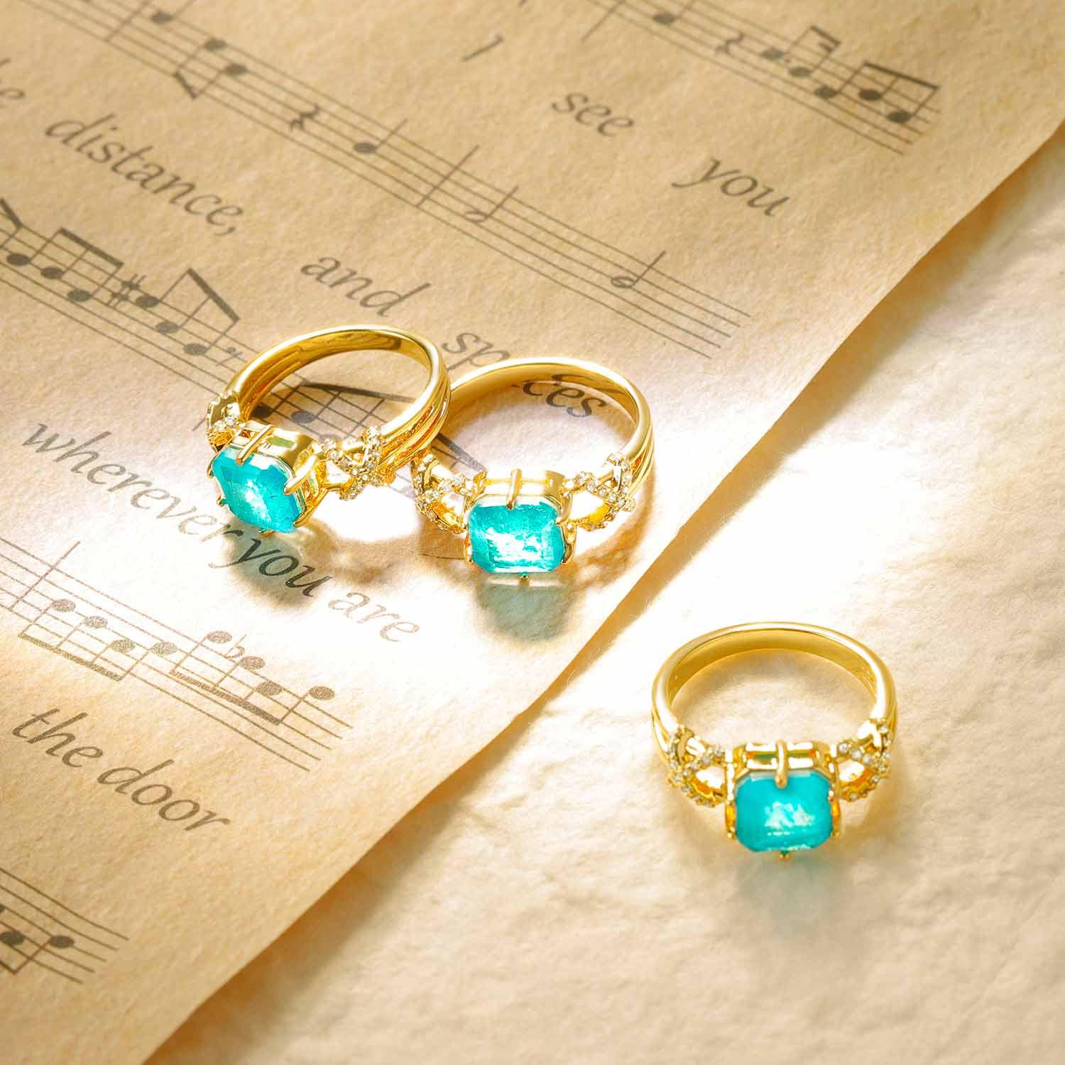 Square SIM Emerald/Paraiba Wavy Pave Ring