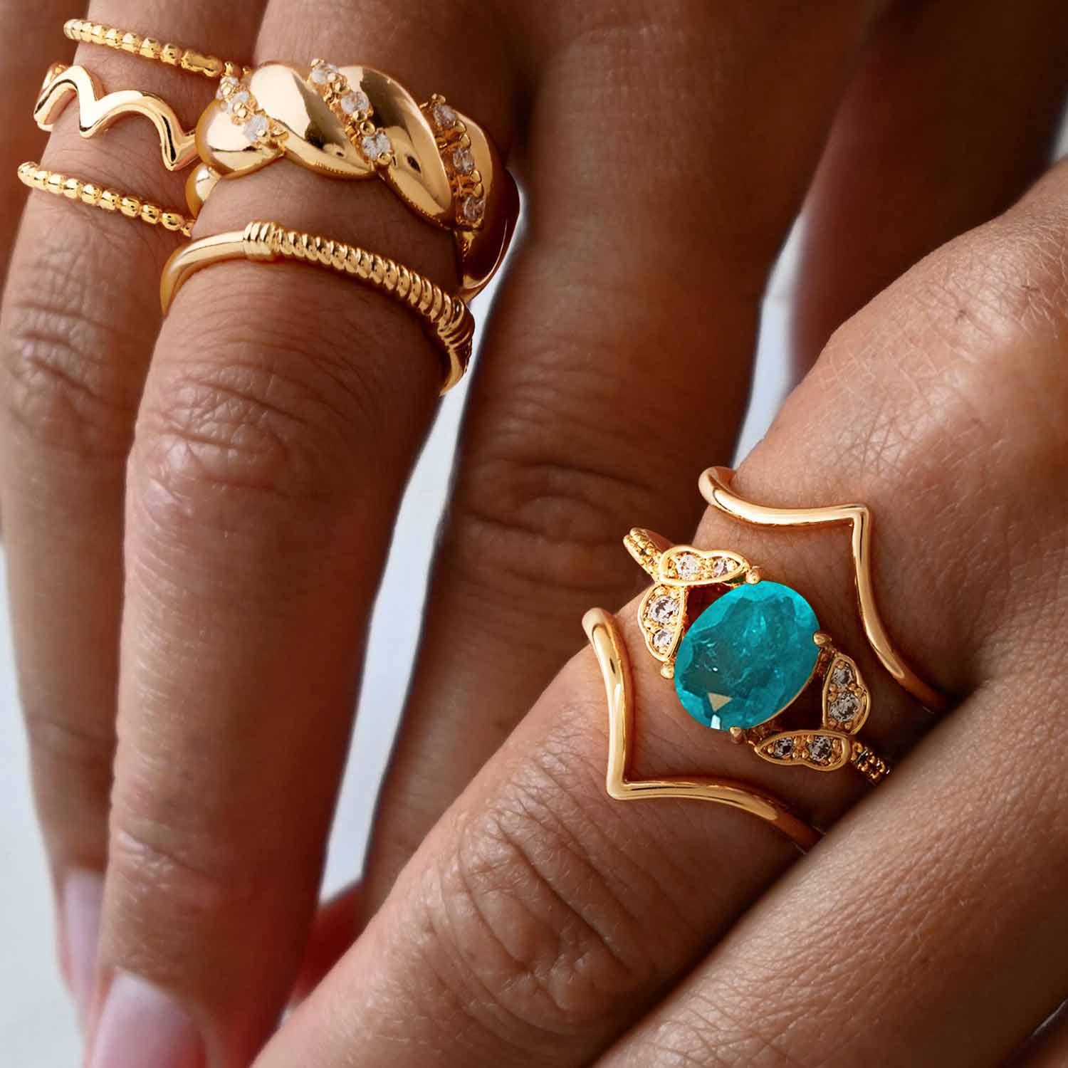 Emerald Cut Simulated Emerald/Paraiba Solitaire Cocktail Pave Ring