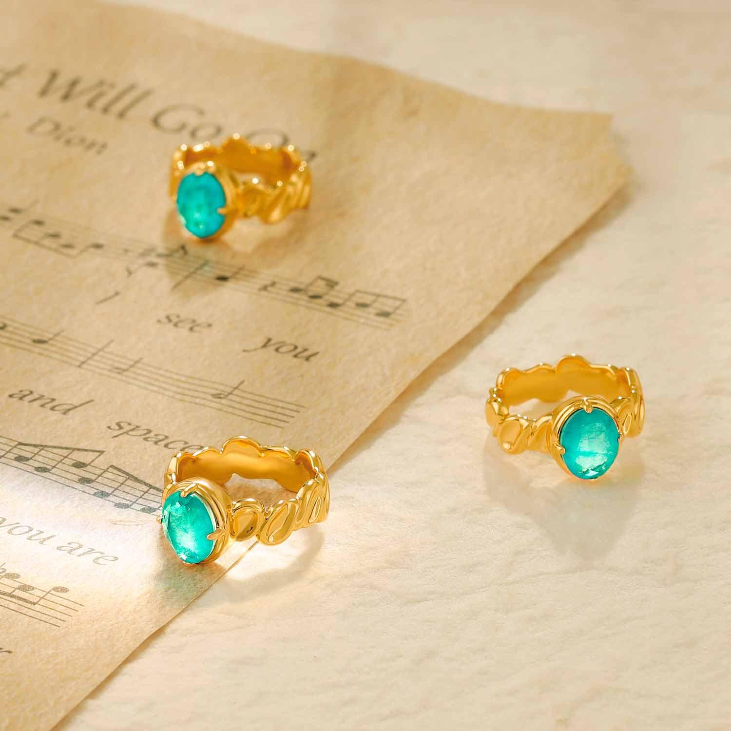 Oval Solitaire Simulated Emerald/Paraiba Solitaire Cocktail Ring