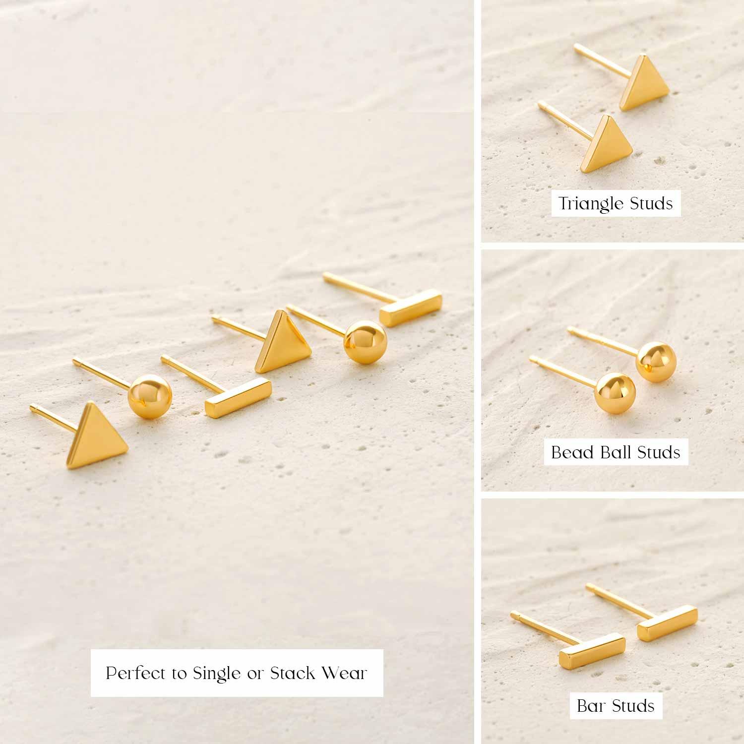 Ball & Triangle & Bar Stud Earrings Set