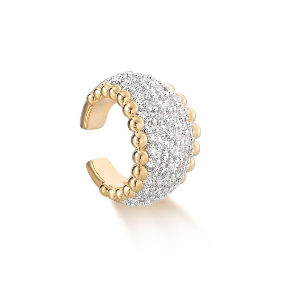 MYEARS® Beaded Dome Pave Ear Cuff for women, featuring sparkling gold beads and pave design, perfect for everyday wear or as a stylish gift