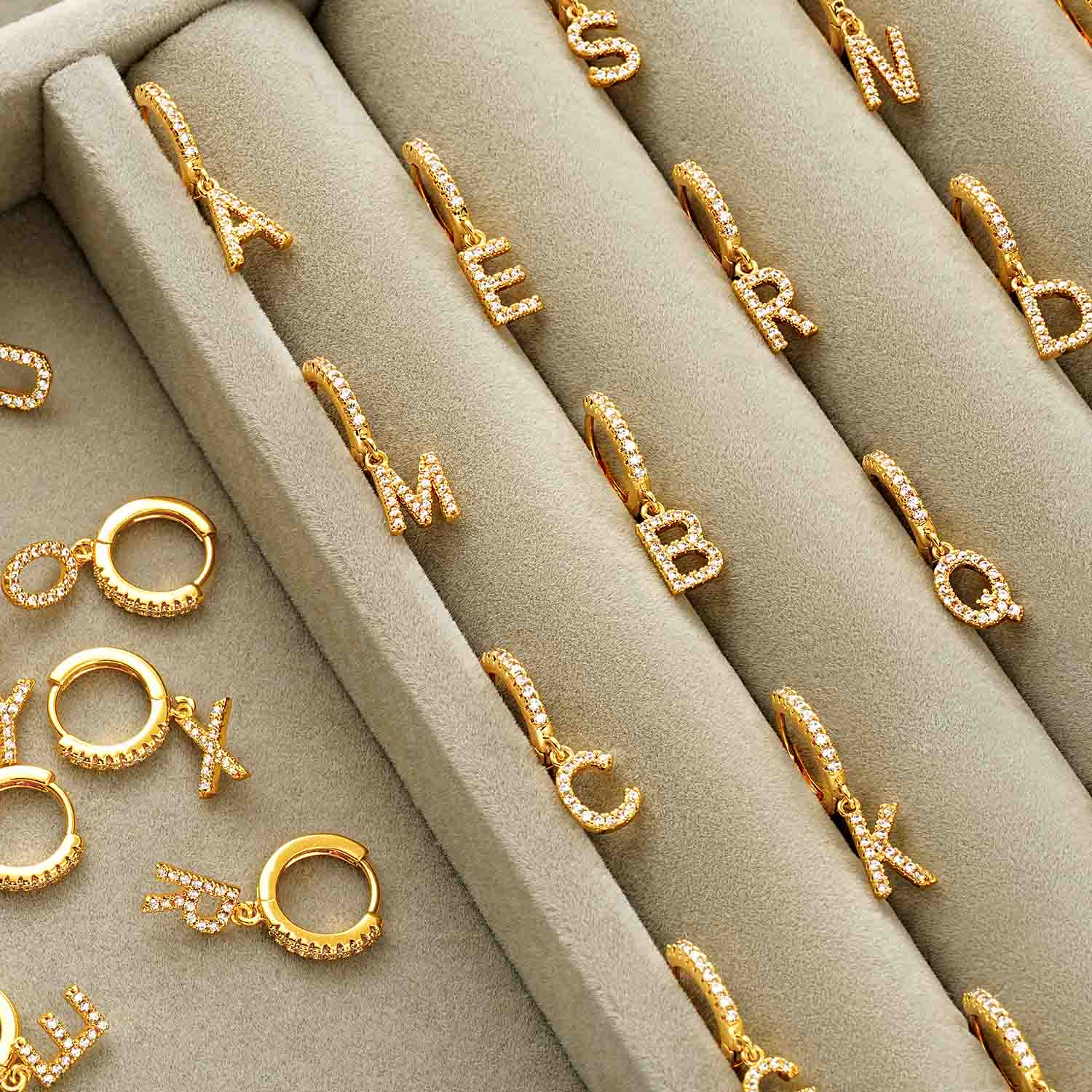 Gold Initial Dangle Hoop Earrings