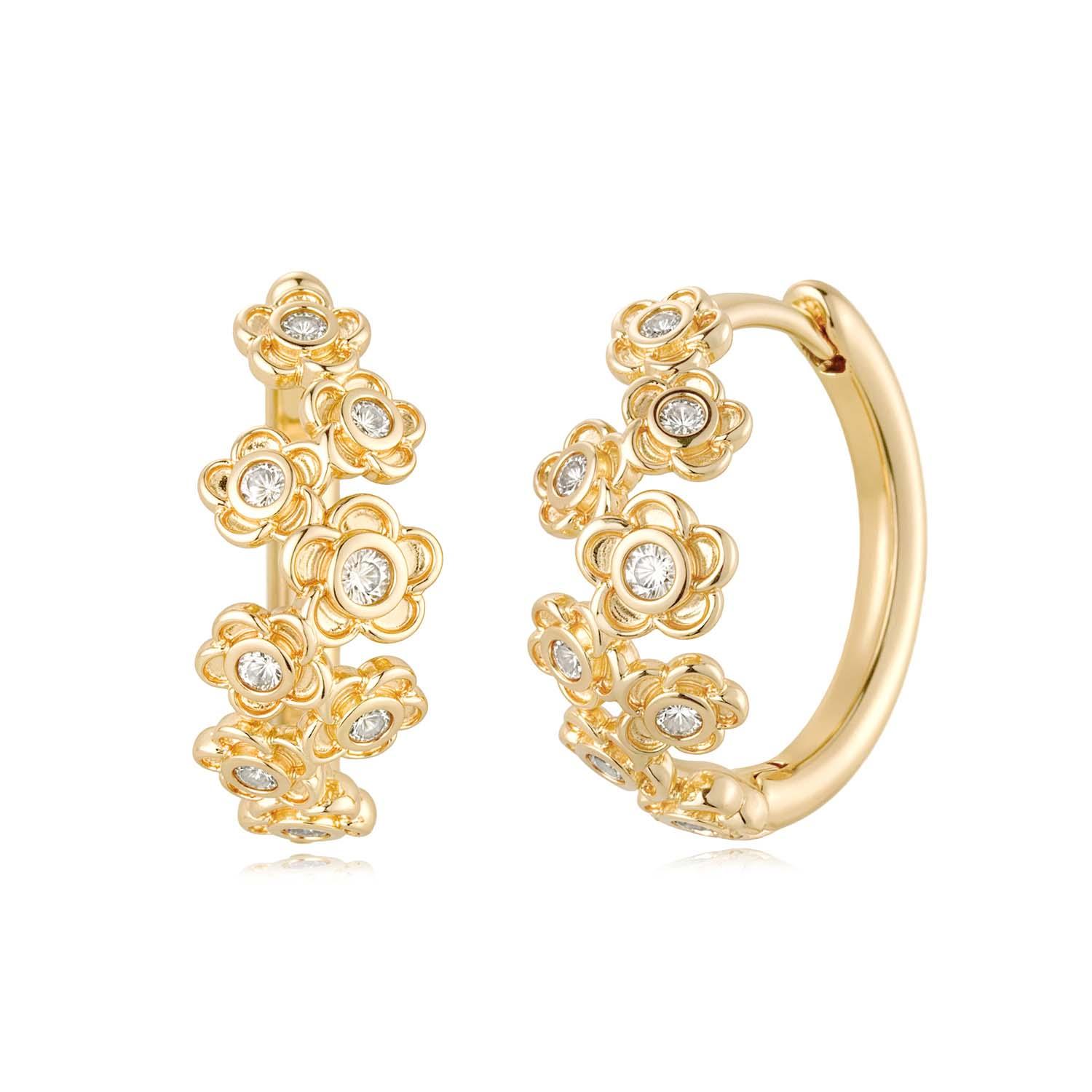 Flower CZ Hoop Earrings
