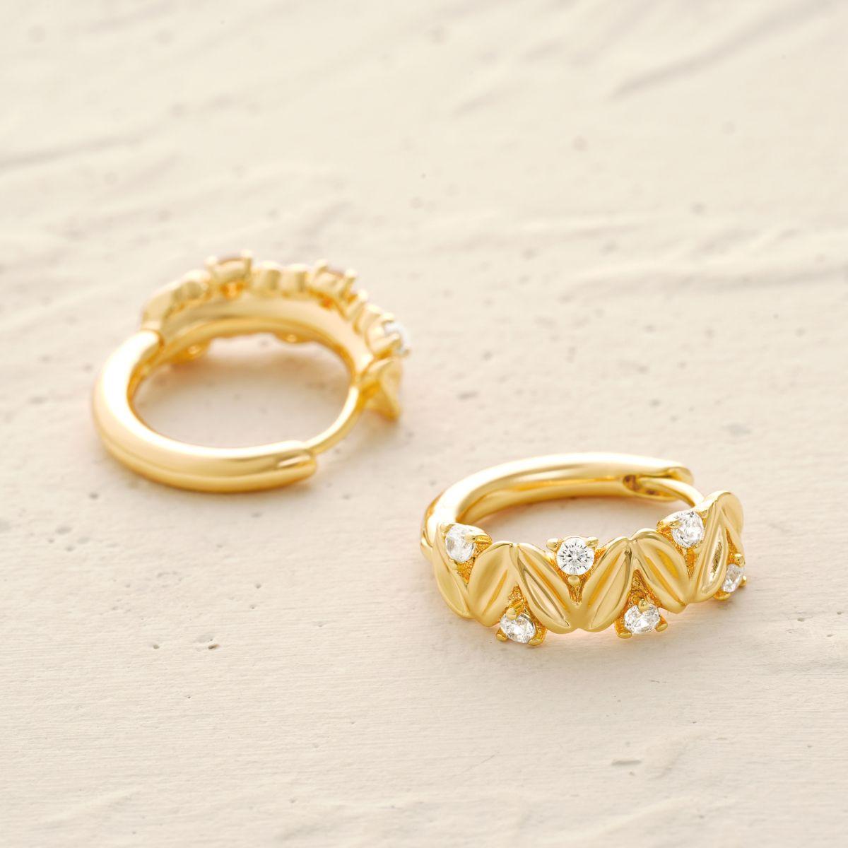 Cubic Zirconia Leaf Hoop Earrings