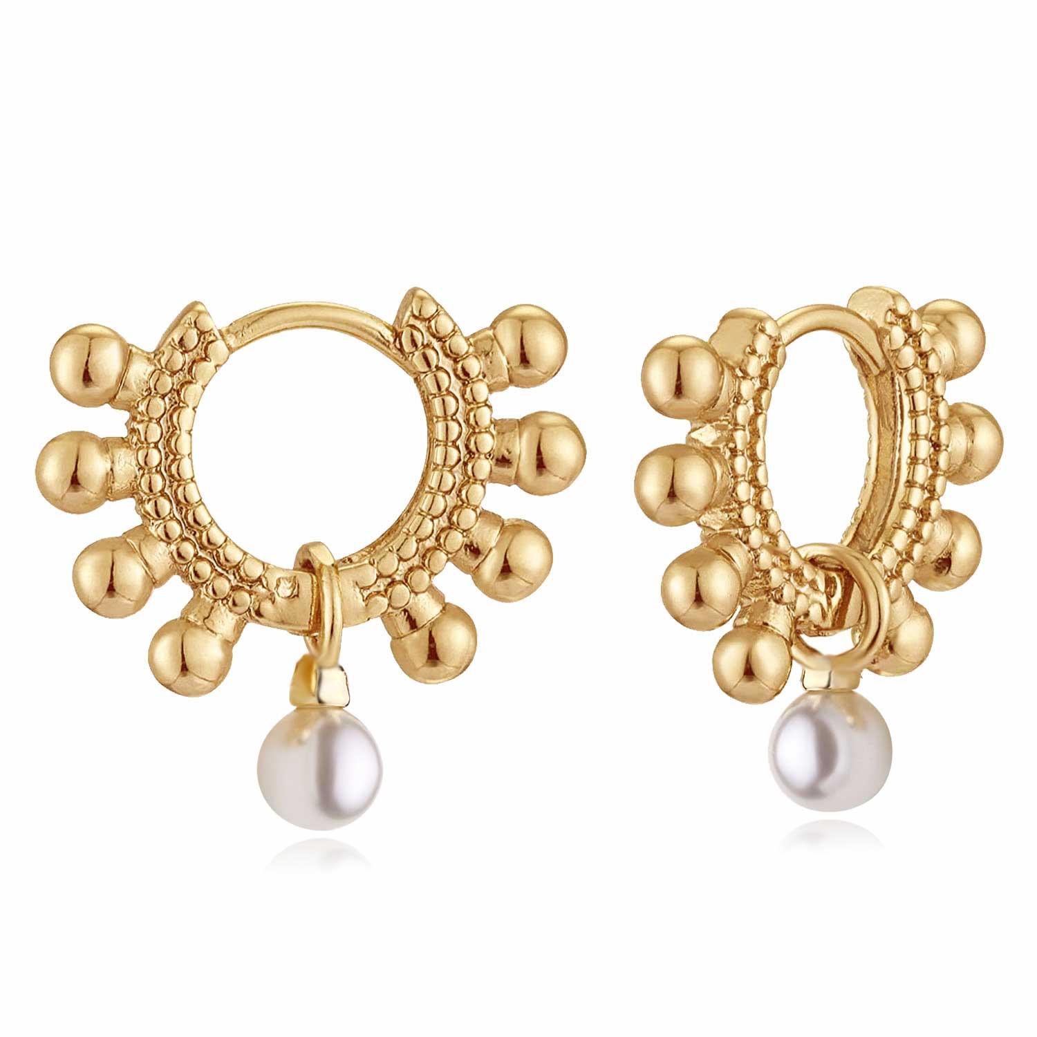 Pearl Bead Ball Dangle Hoop Earrings