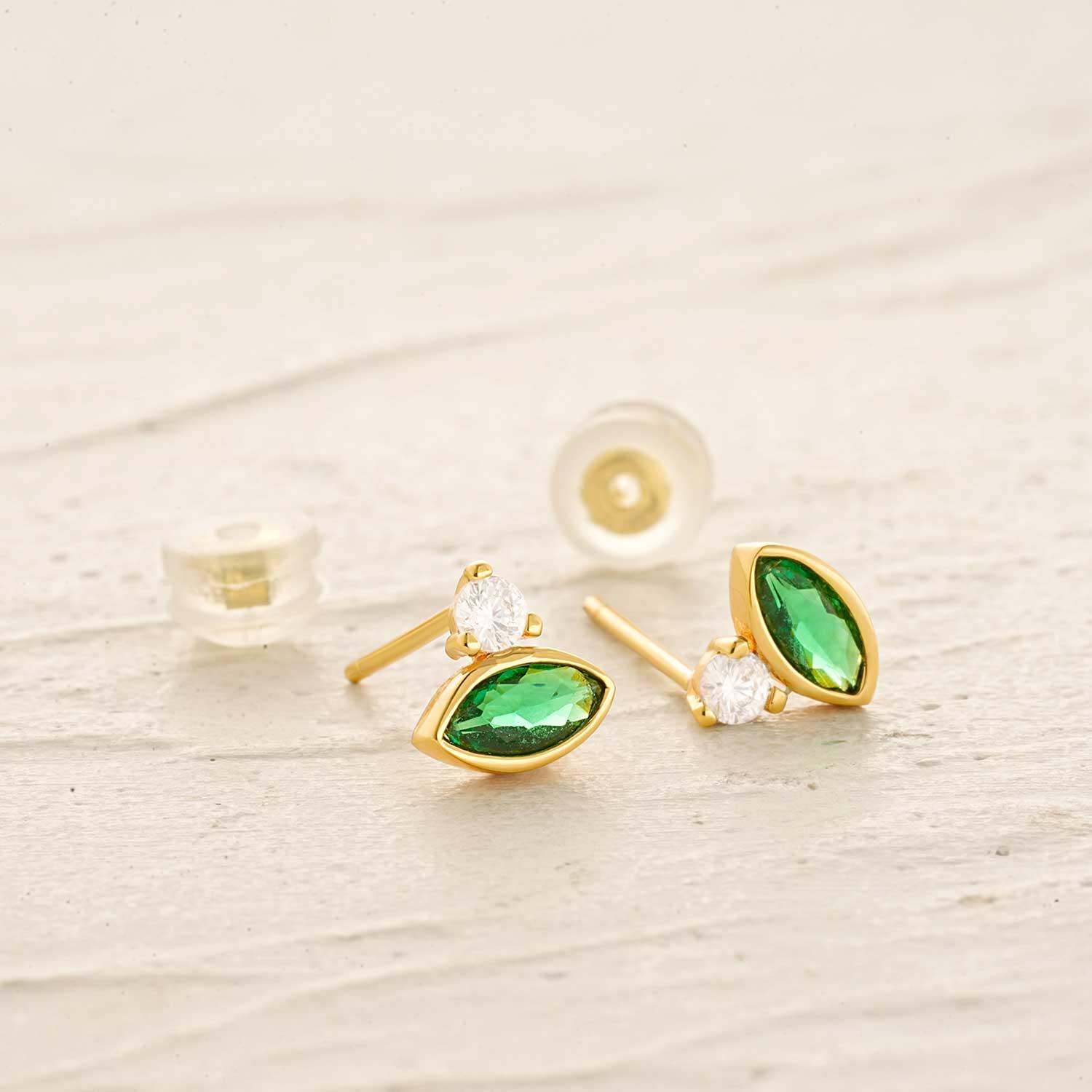 Emerald Evil Eye Stud Earrings