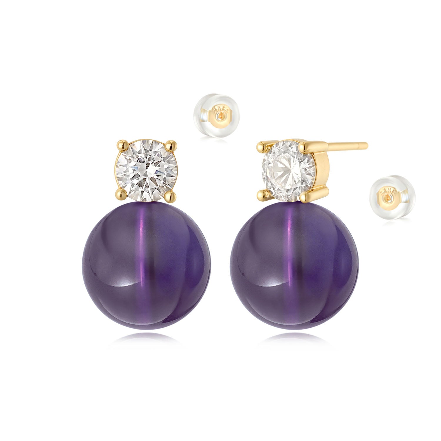 MYEARS® Amethyst Bead Ball Stud Earrings, gold stud earrings for women, natural amethyst gemstone, dainty jewelry gift, elegant everyday wear.