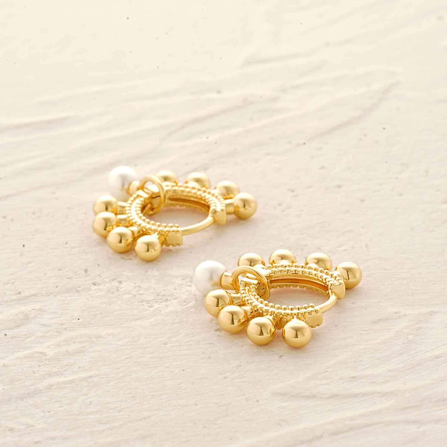 Pearl Bead Ball Dangle Hoop Earrings