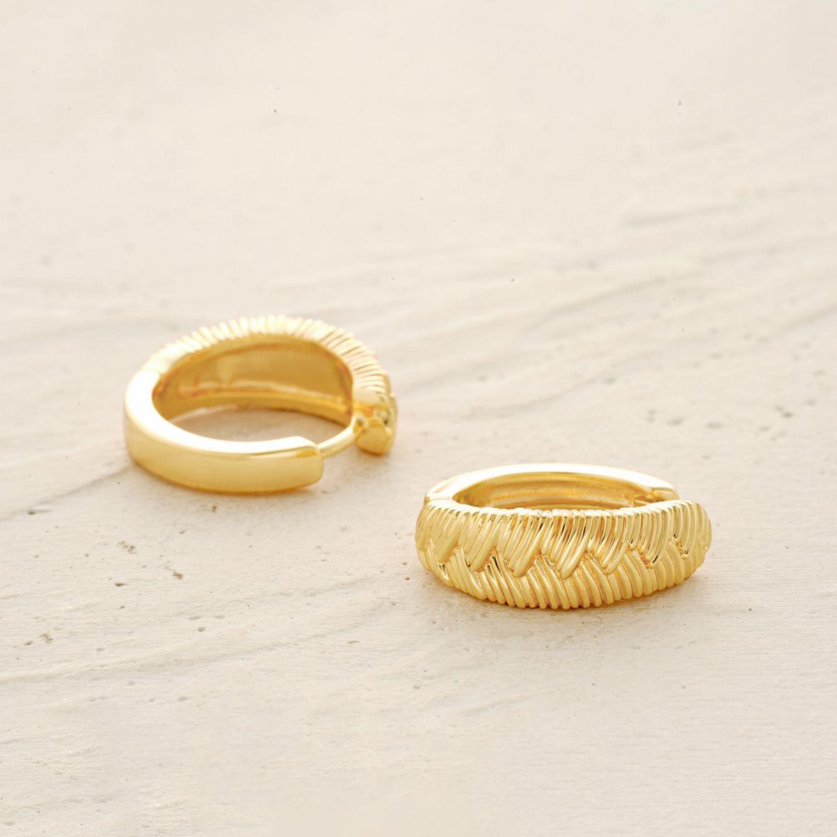 Detailed view of MYEARS® braid hoop earrings highlighting the twisted braid design and shiny gold finish for women