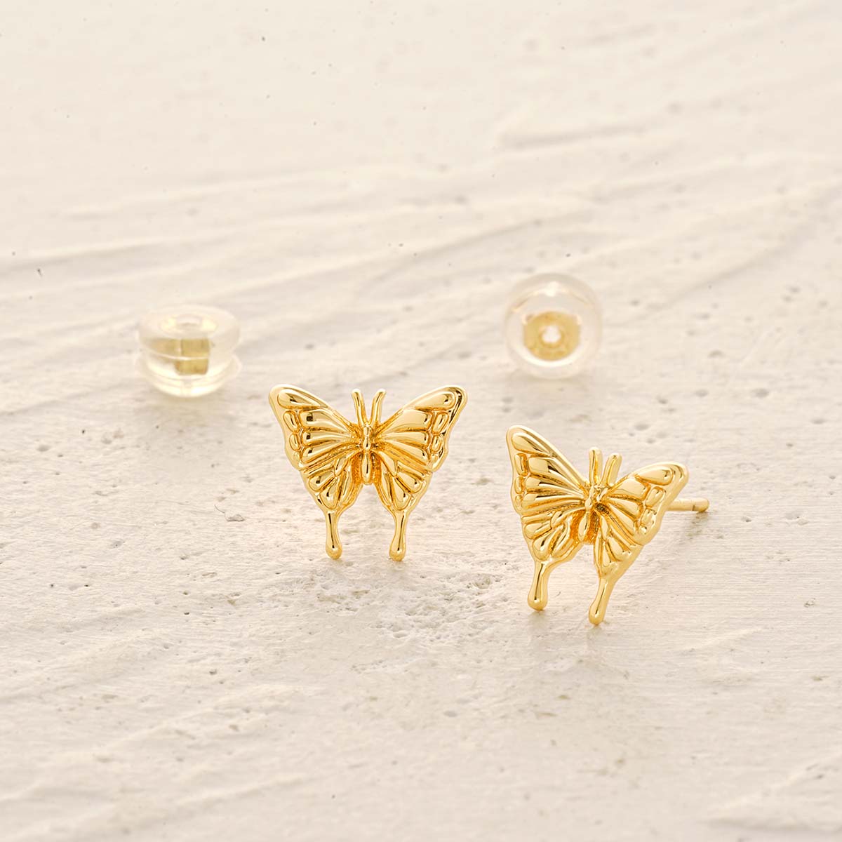 Detailed view of MYEARS® Butterfly Stud Earrings, highlighting gold finish and intricate butterfly design, perfect for women’s everyday fashion and gifting