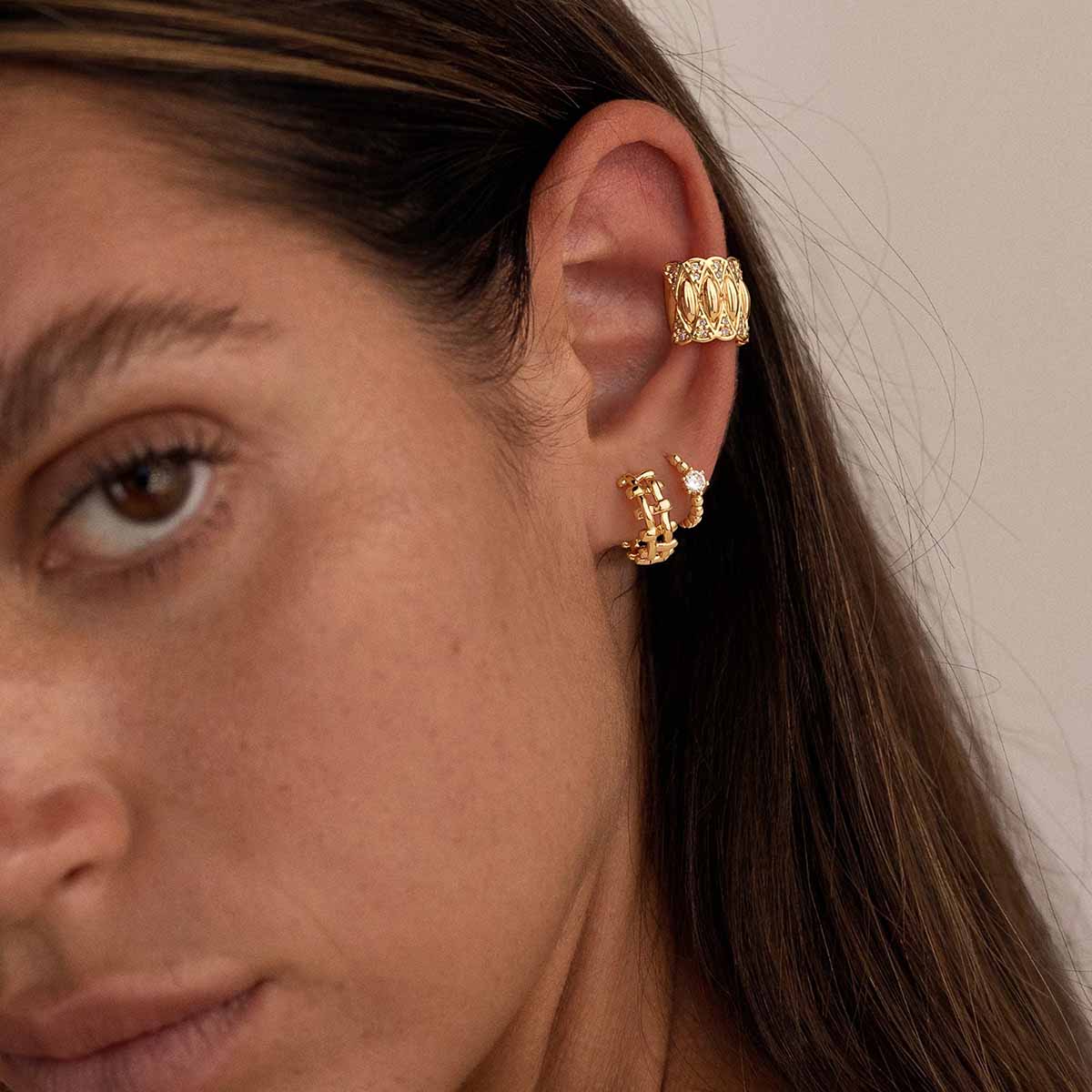 Gold CZ Beaded Hoop Earrings Single Design for Women | MYEARS