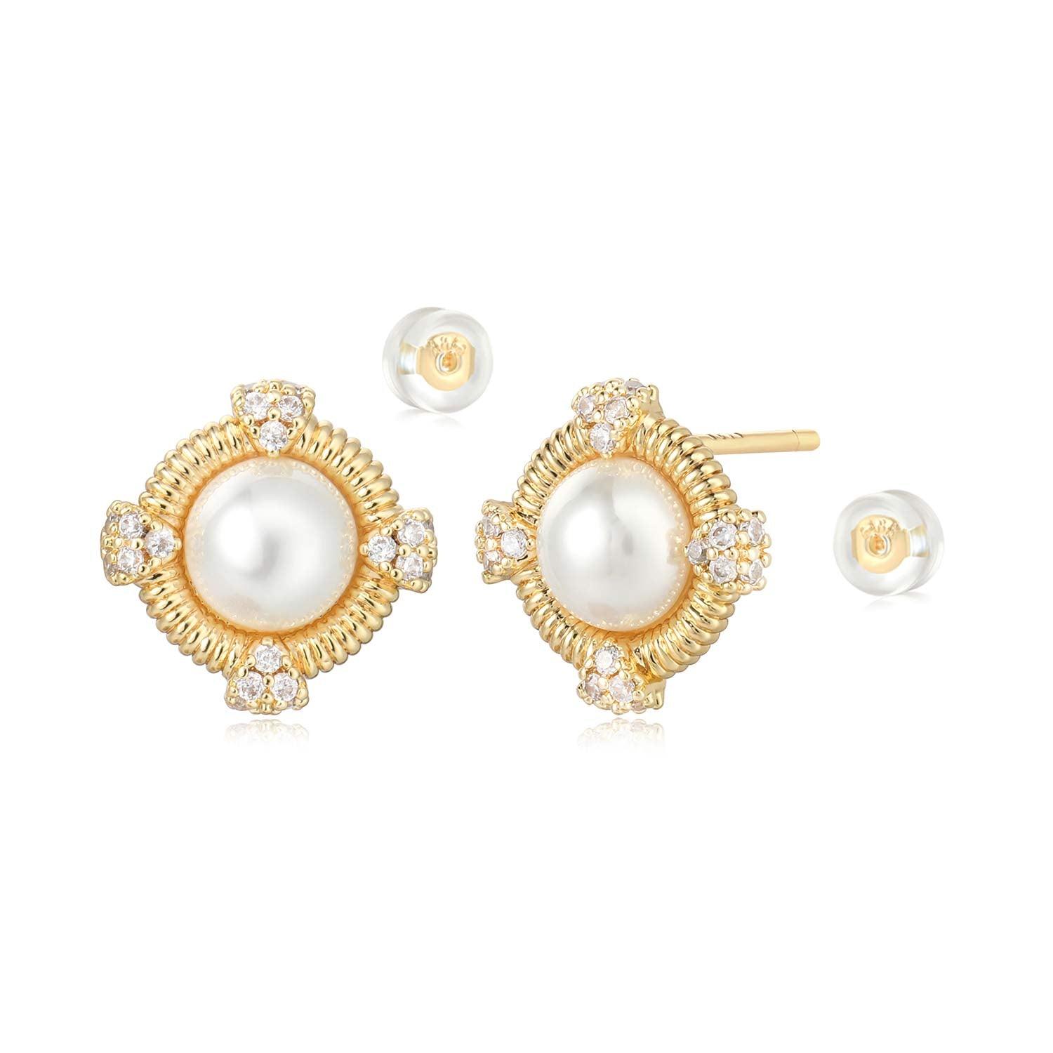Circle Pearl Stud Earrings