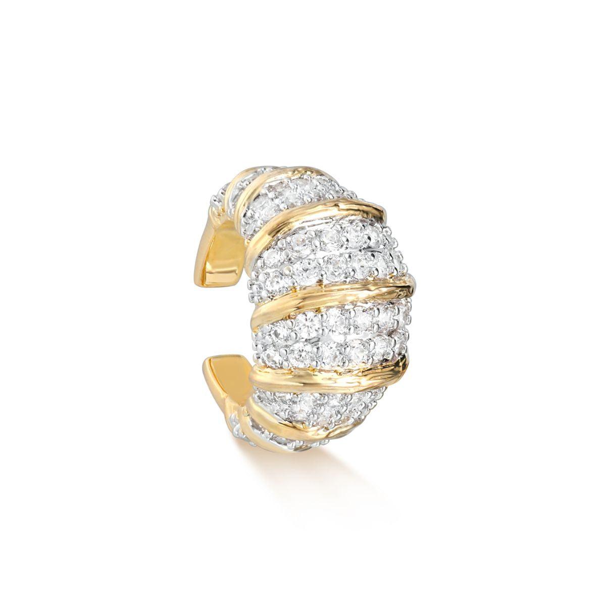 MYEARS® croissant pave ear cuff for women in gold, featuring a curved croissant-inspired design with sparkling pave details for everyday wear or gifting