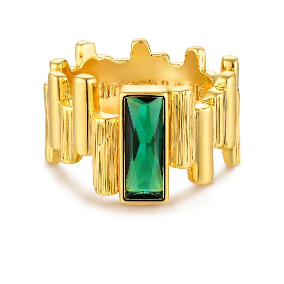 Simulated Cut Emerald Bar Ring