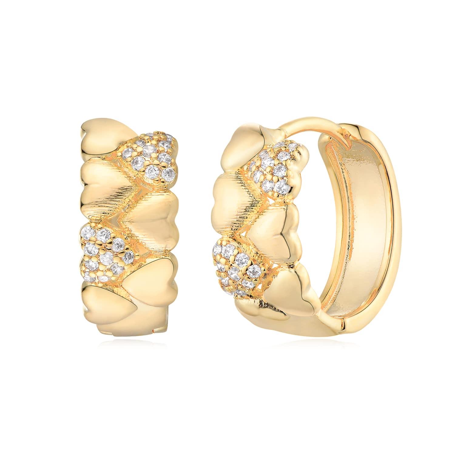 Double Row Heart Huggie Earrings
