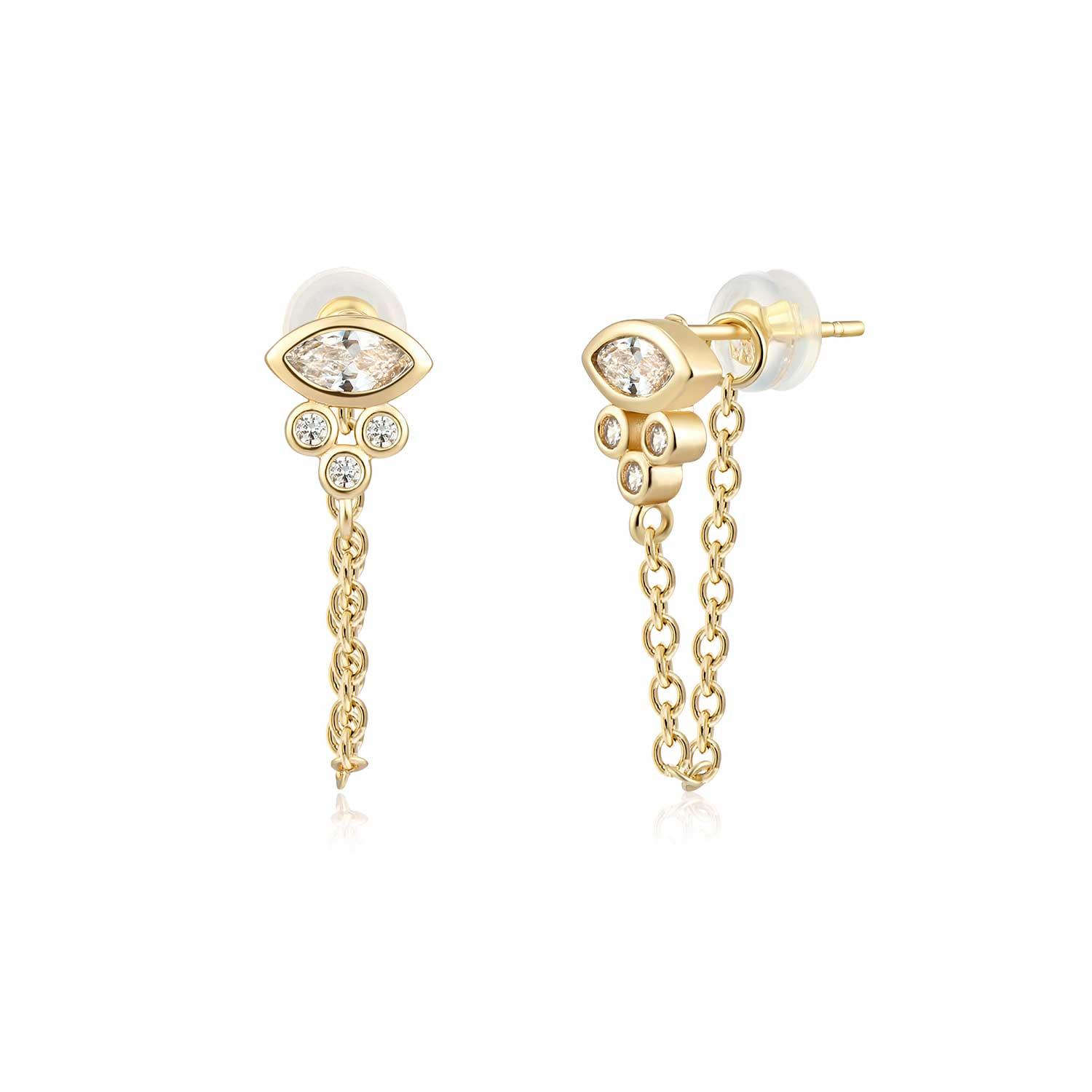 Evil Eye Dangle Stud Earrings