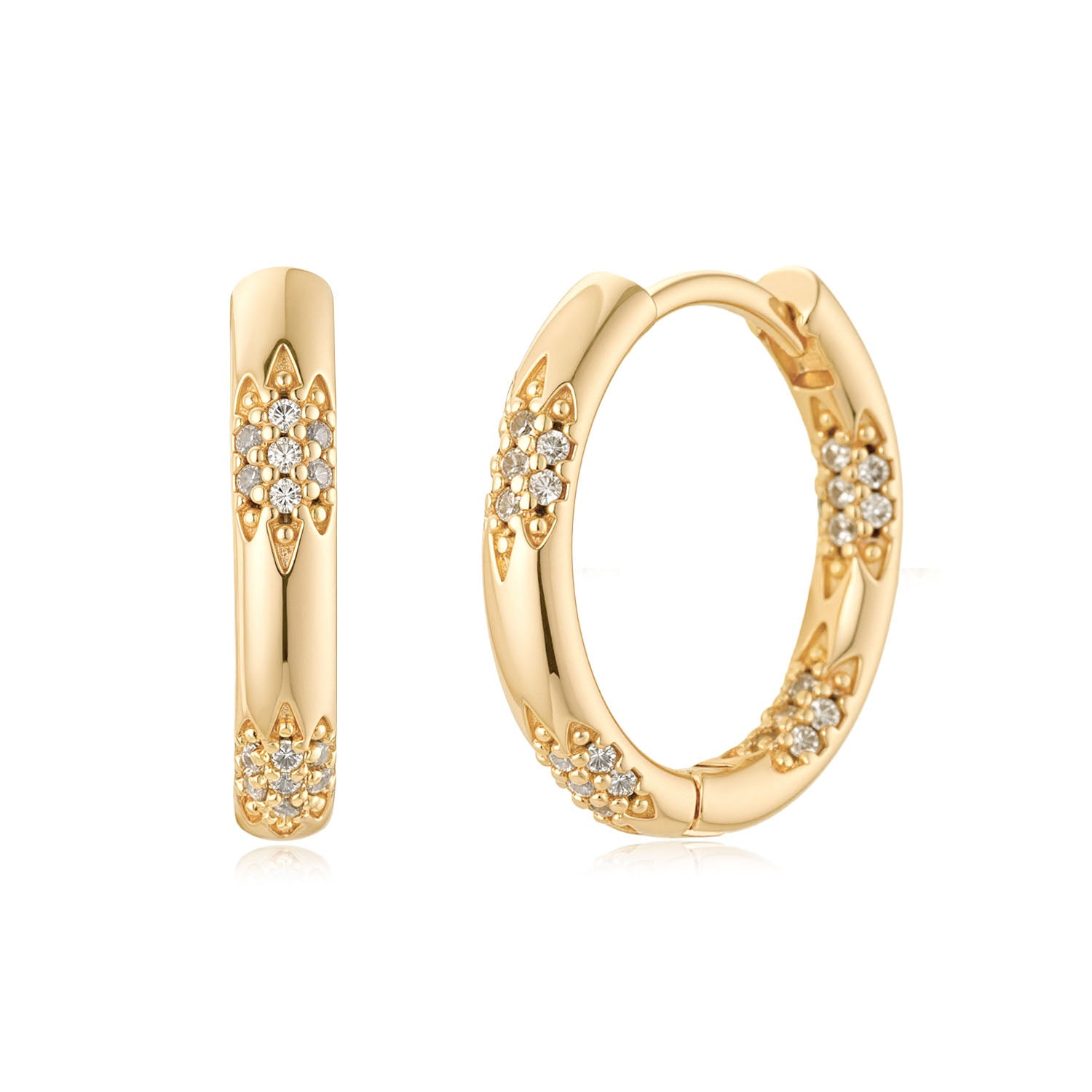 Flower CZ Huggie Hoop Earrings