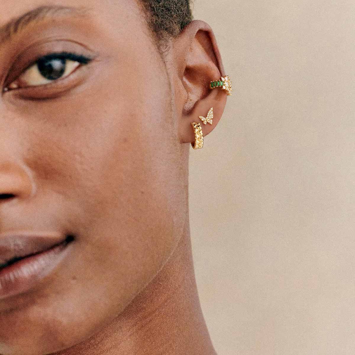 Double Row Heart Huggie Earrings