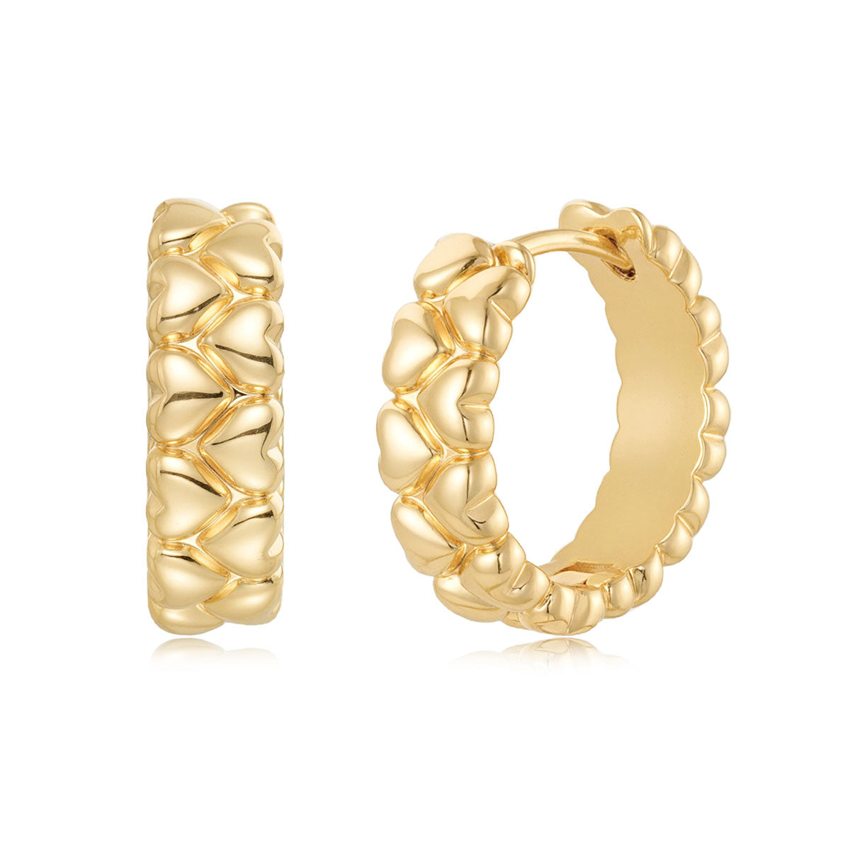Double Row Heart Huggie Earrings