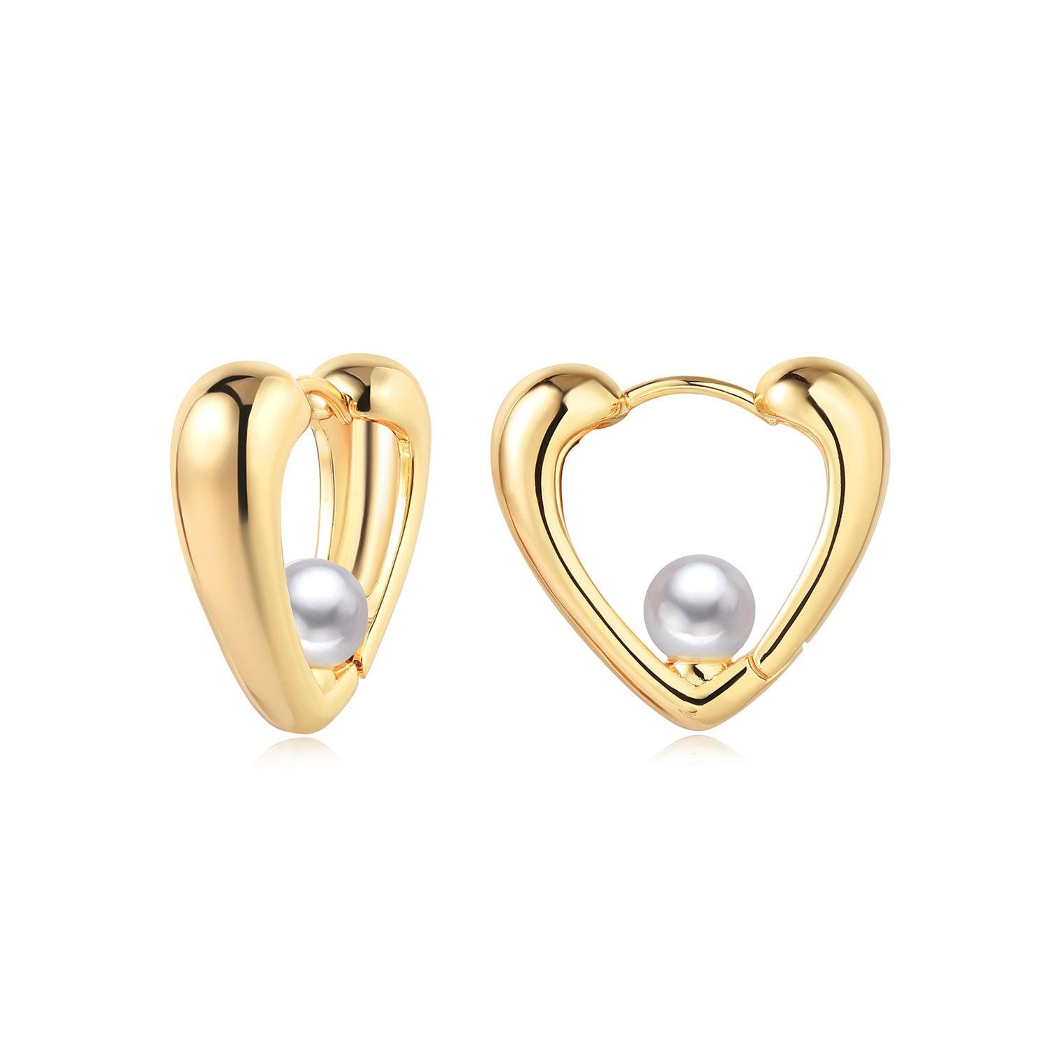 Heart Pearl Huggie Earrings