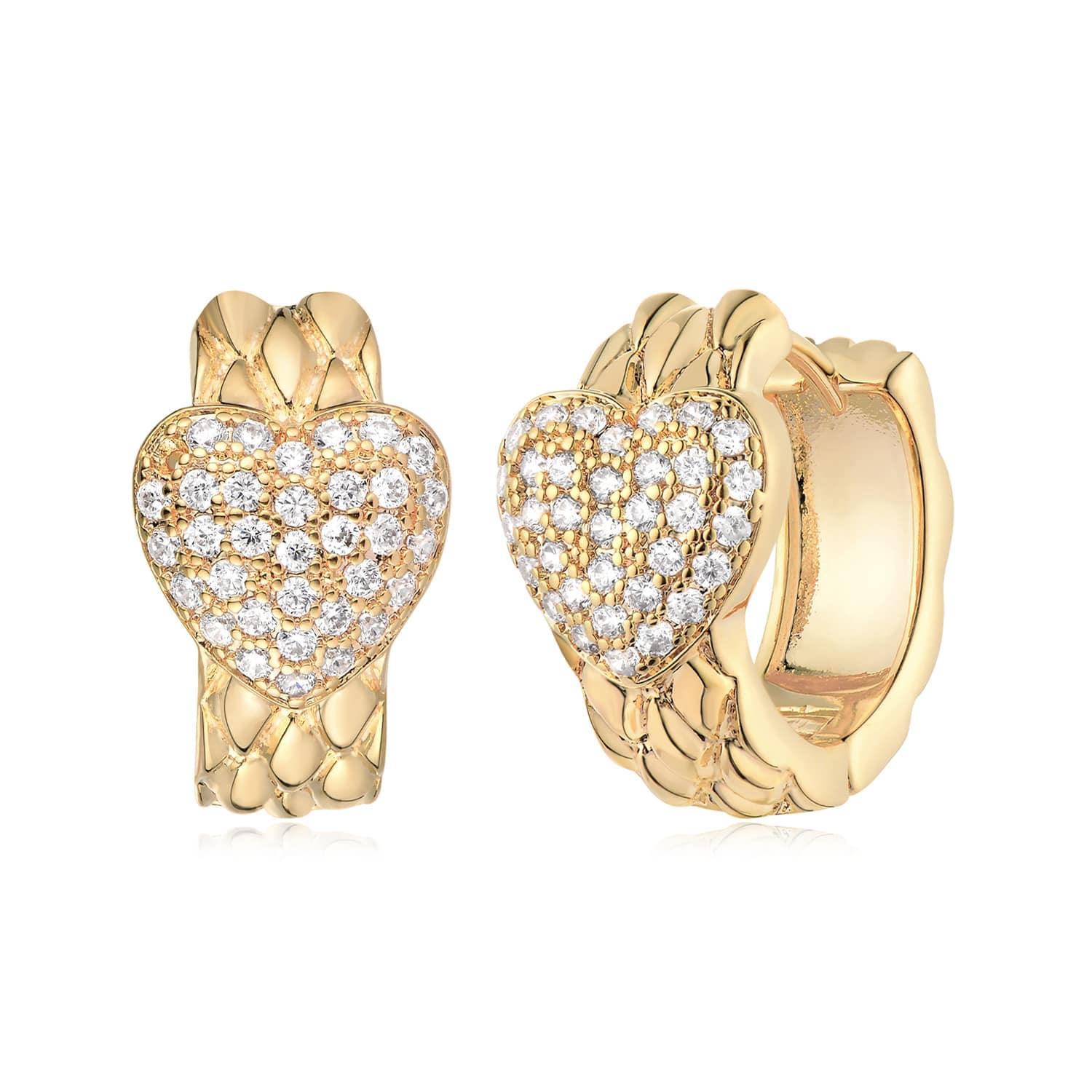 Heart Zirconia Embossed Huggie Earrings