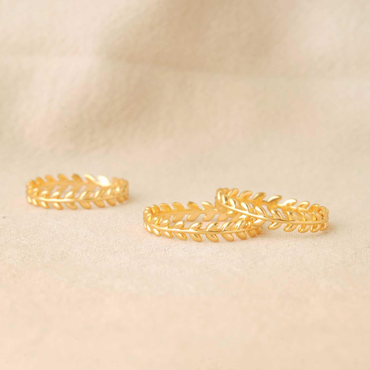 MYEARS gold olive leaf stack ring styled for everyday wear