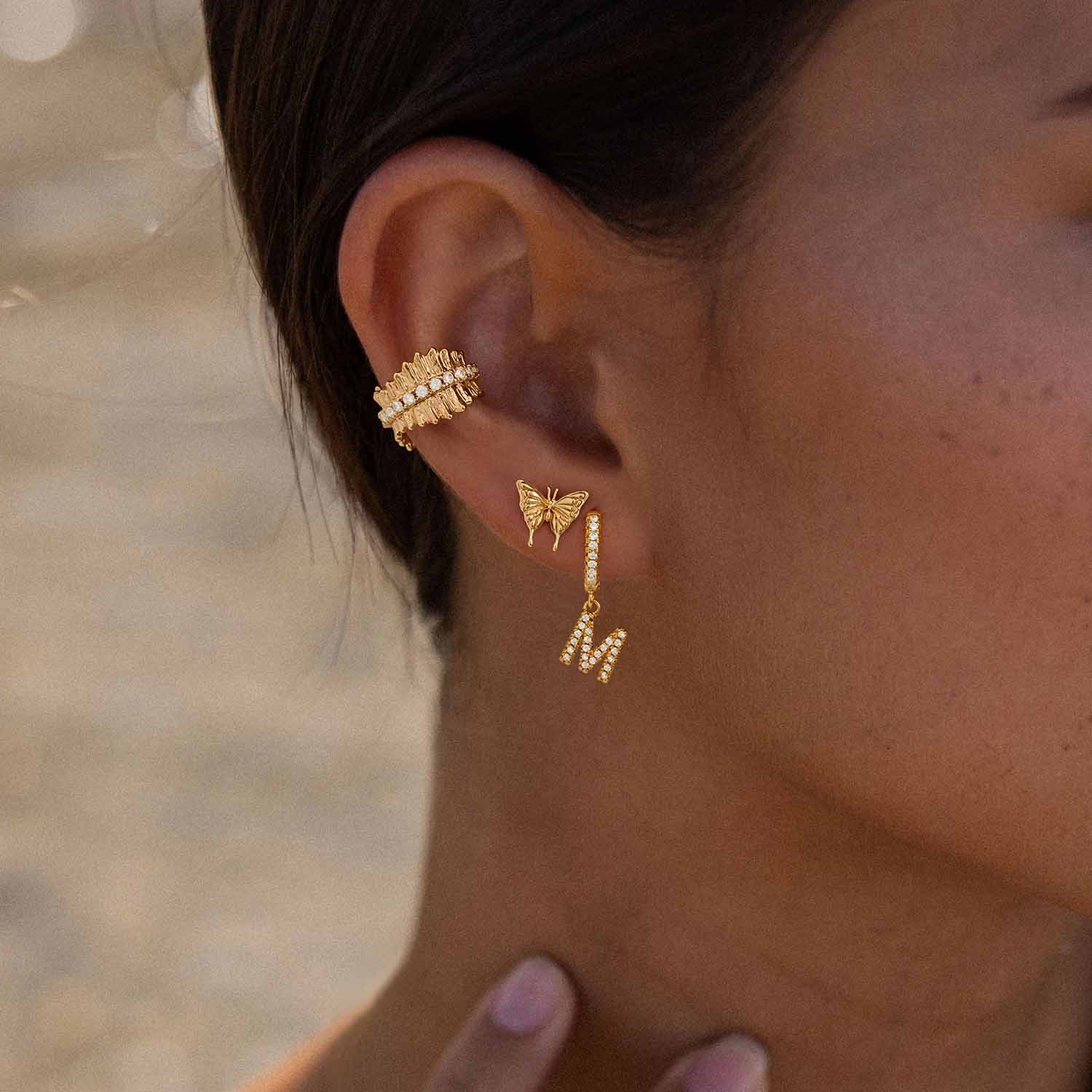 Gold Initial Dangle Hoop Earrings