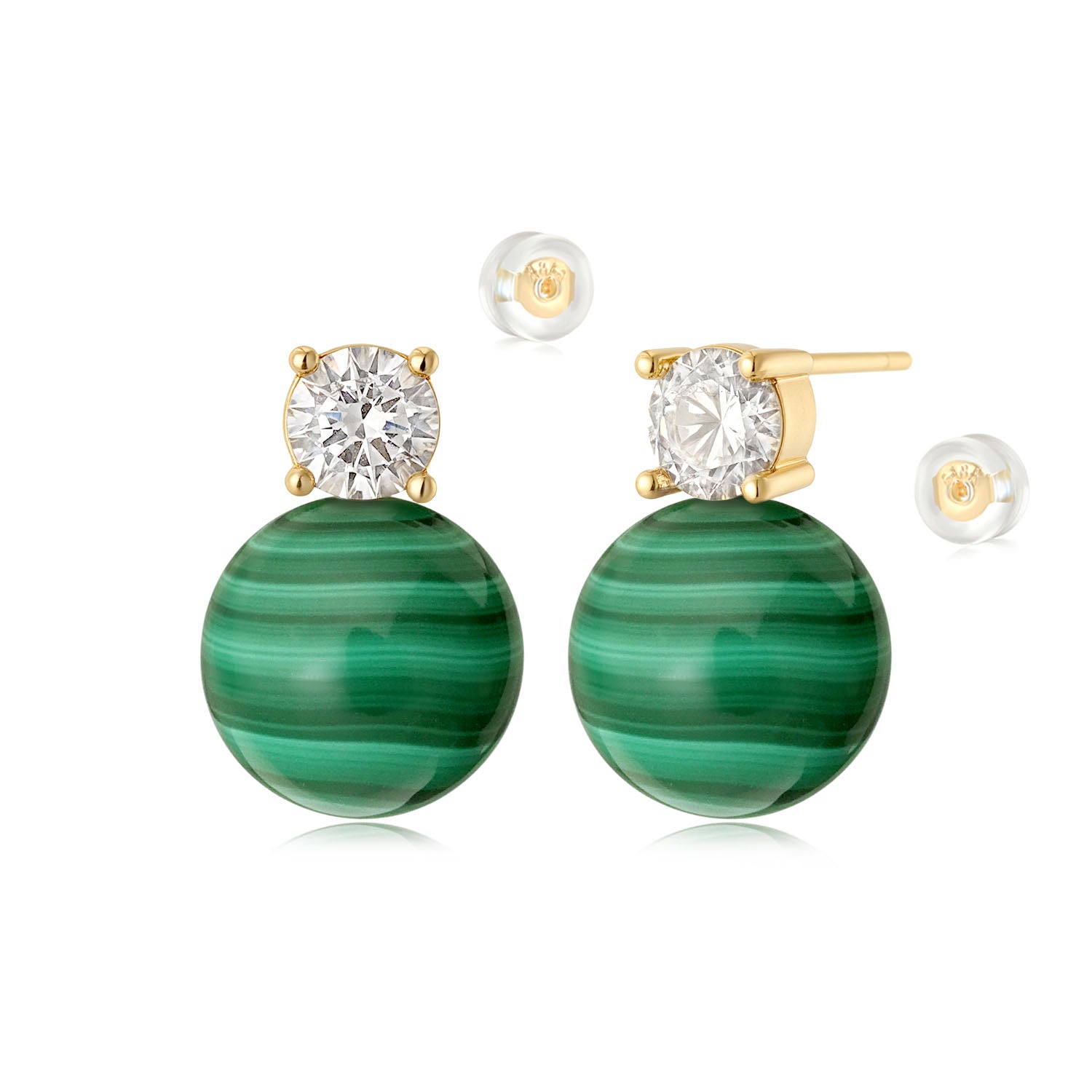 MYEARS® Malachite Bead Ball Stud Earrings, gold stud earrings for women, natural malachite gemstone, dainty jewelry gift, elegant everyday wear.