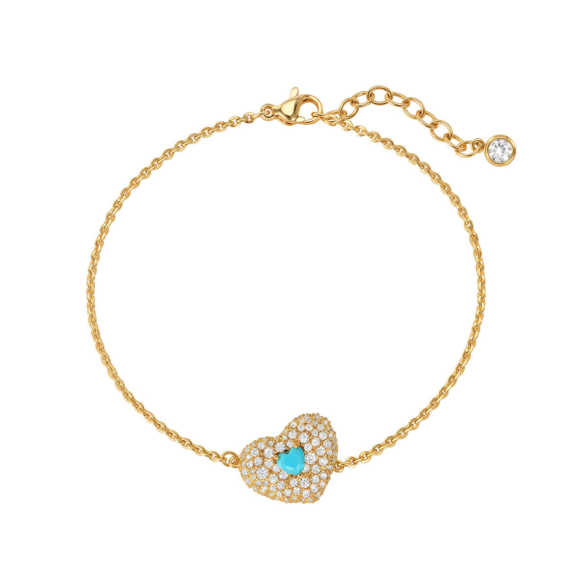 MYEARS Sparkling Heart Turquoise Bracelet worn by a woman, gold heart turquoise bracelet for everyday wear and gifting