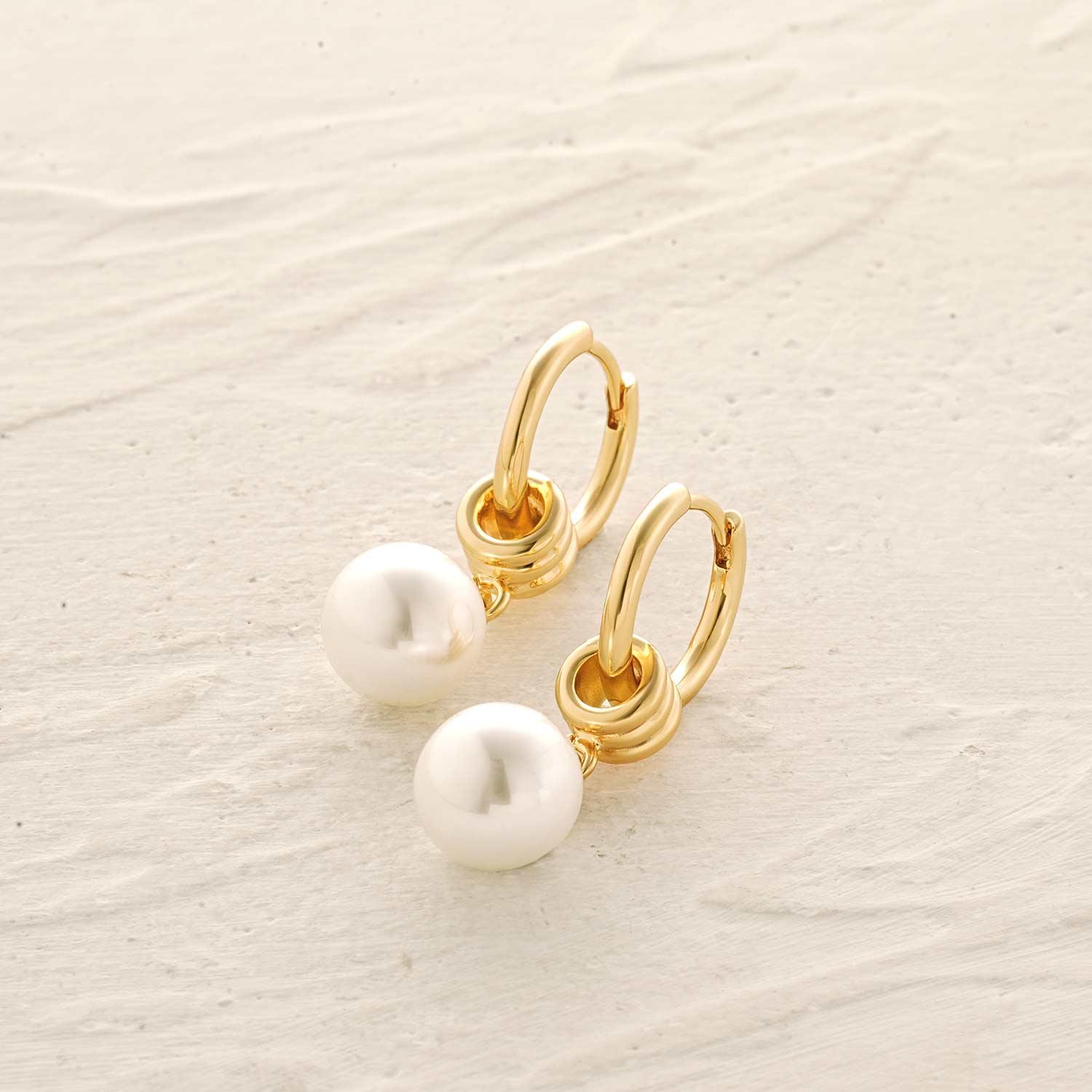 Pearl Drop Huggie Hoop Earrings