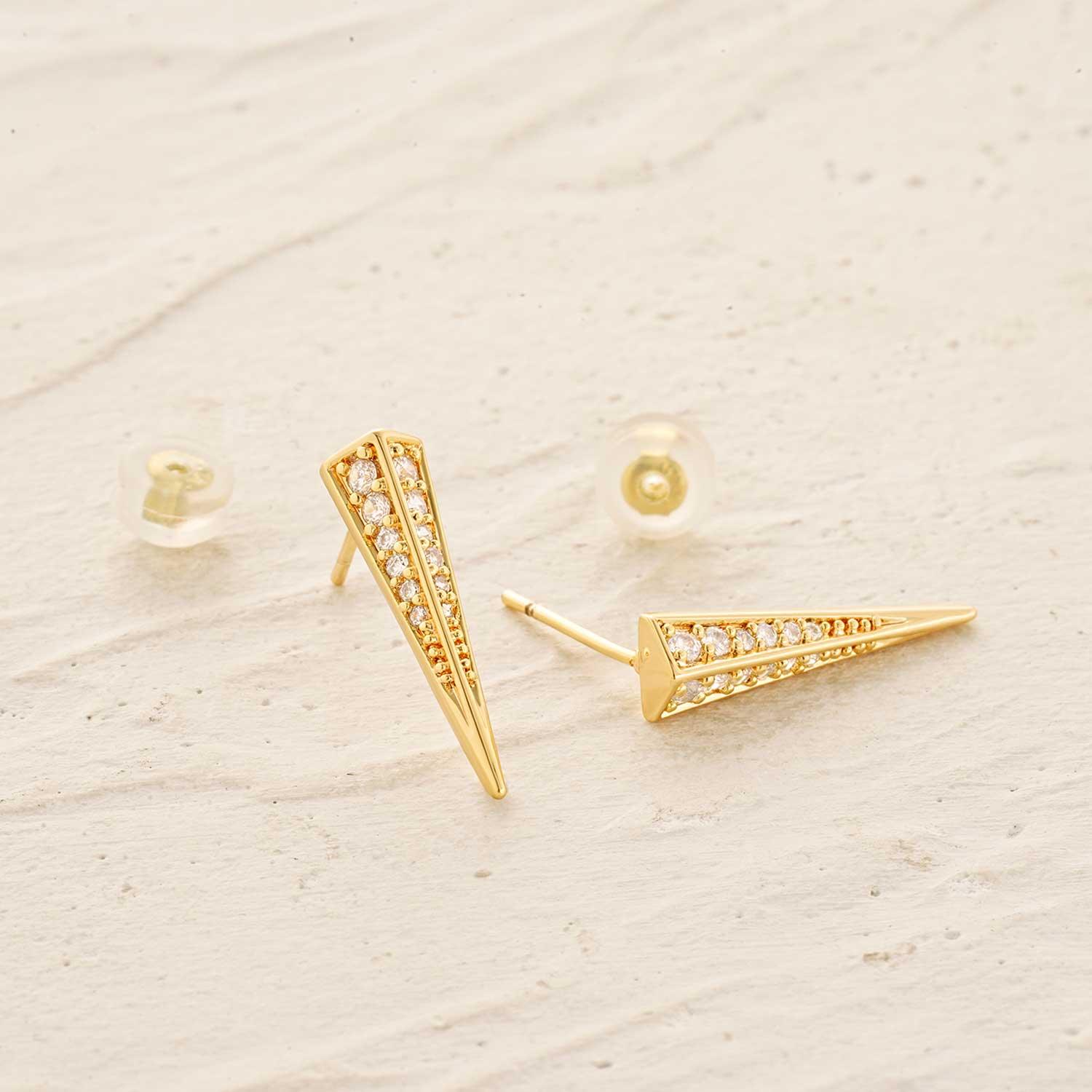 MYEARS Pyramid Drop stud earrings styled on model for everyday wear, ideal gold gift for women