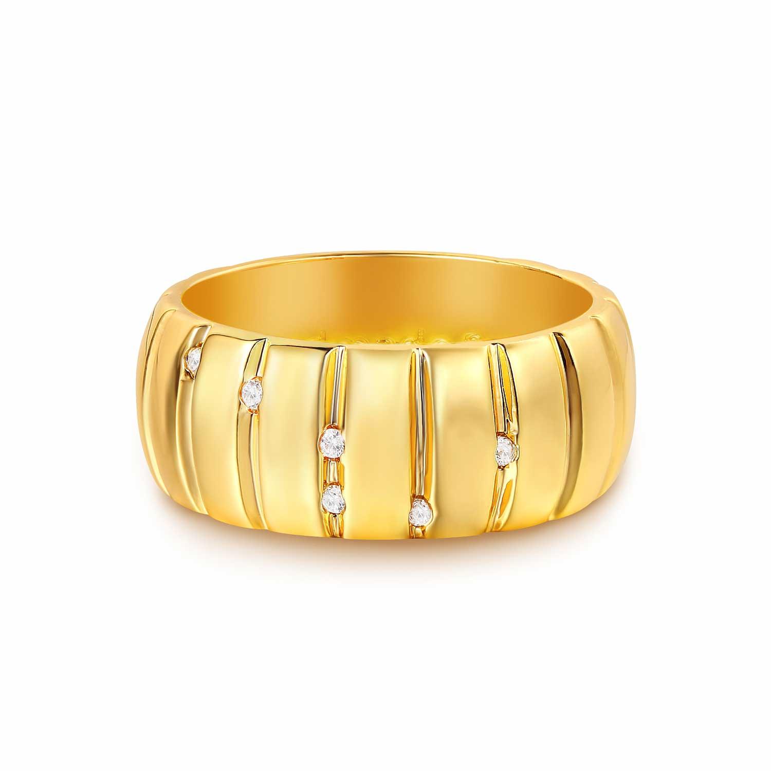 9MM Cubic Zirconia Pumpkin Ribbed Ring