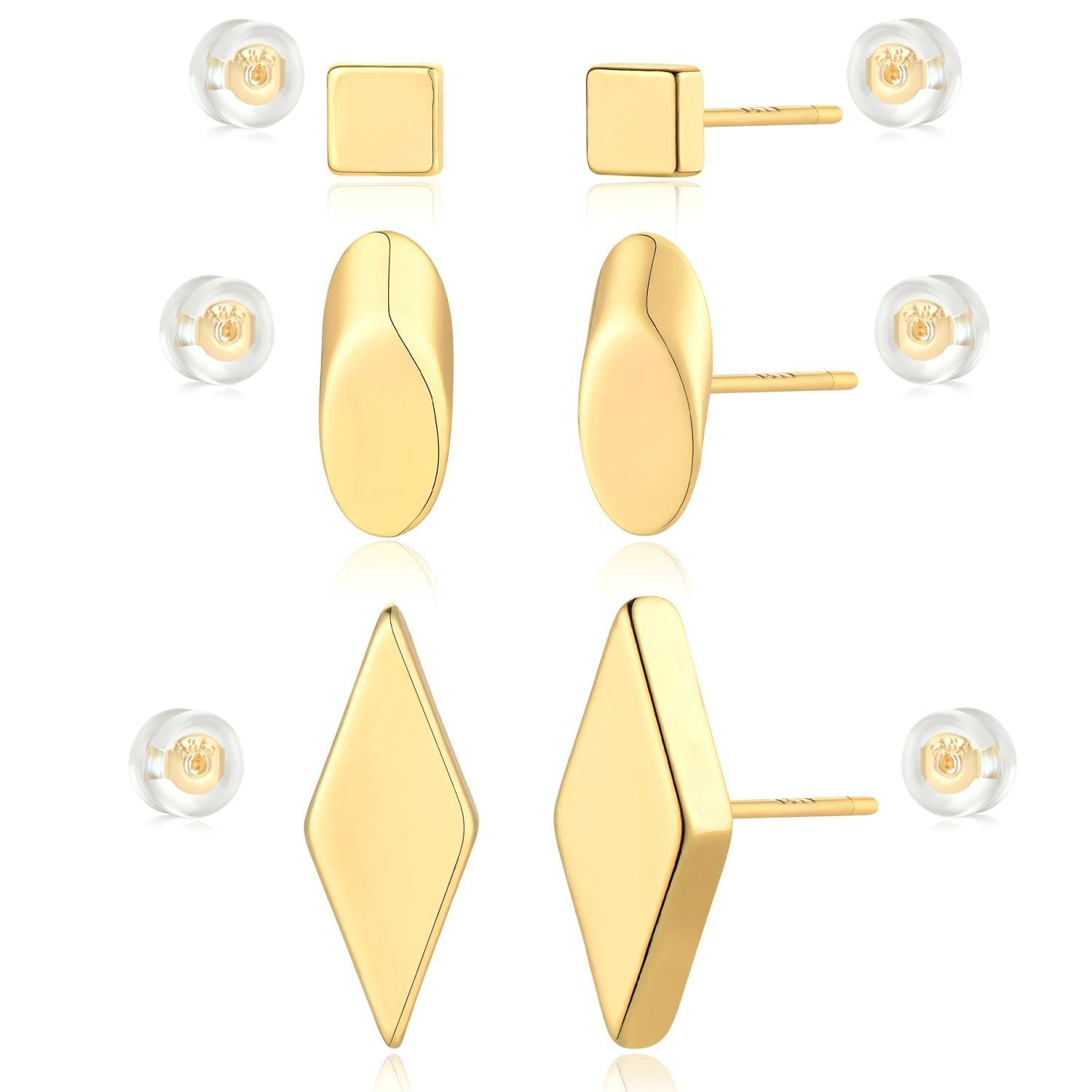 Square & Rhombic & Sloping Cylinder Stud Earrings Set