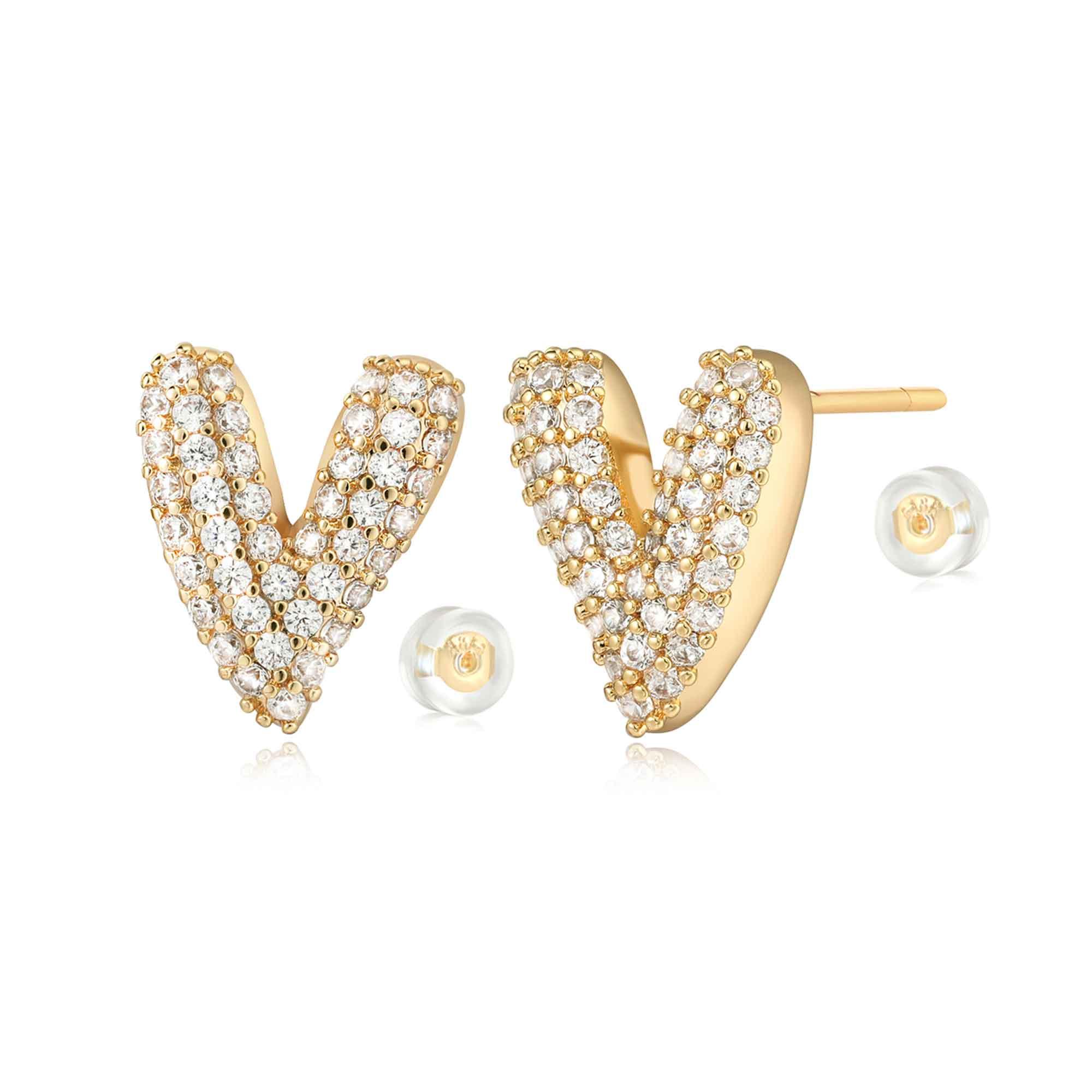 V Heart Stud Earrings