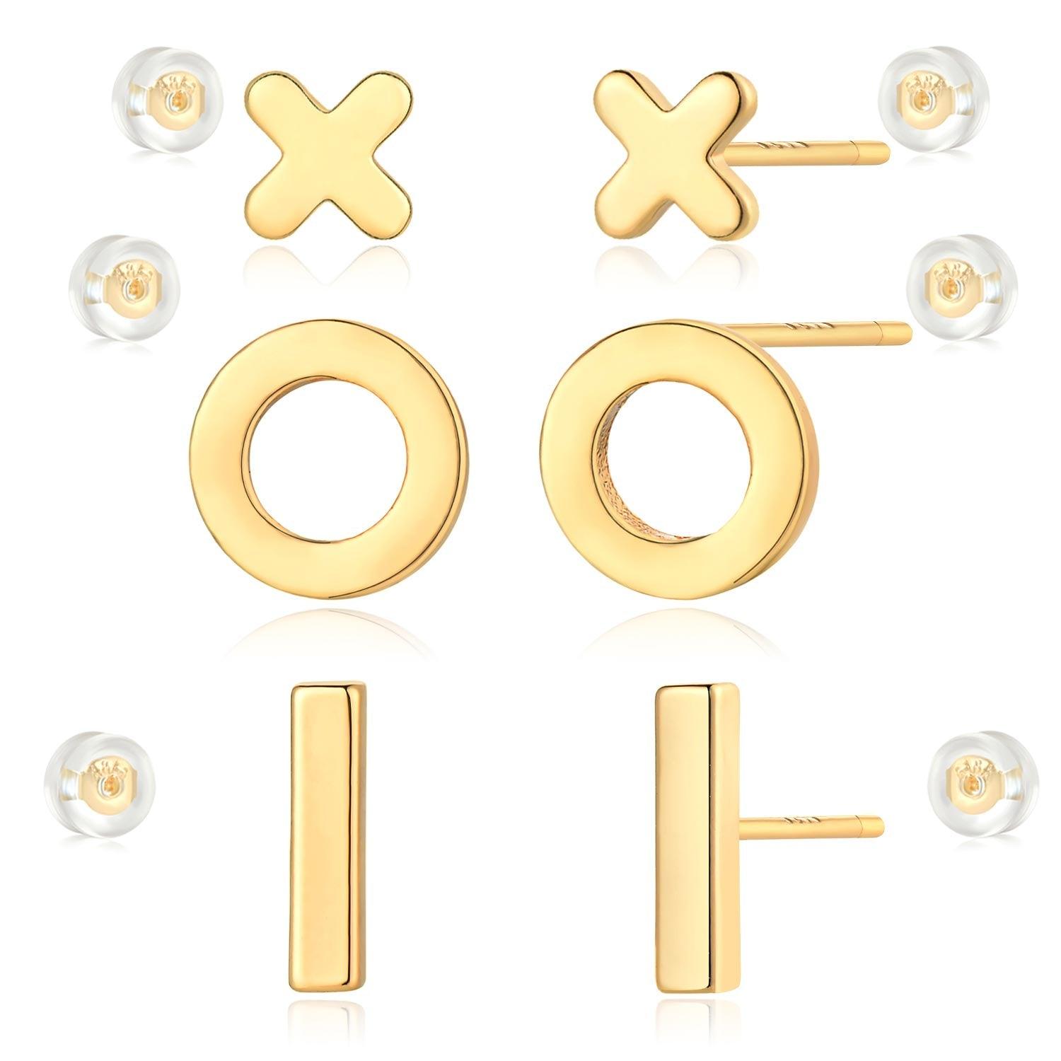 X & O & Bar Stud Earrings Set