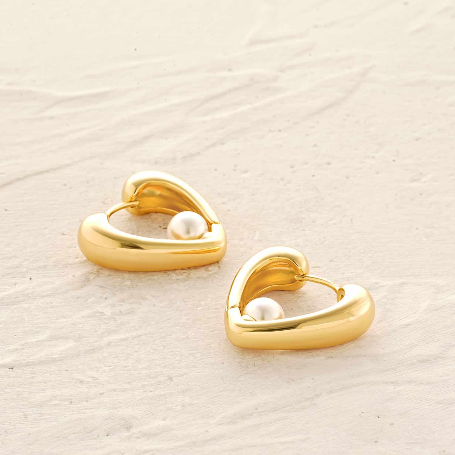 Heart Pearl Huggie Earrings