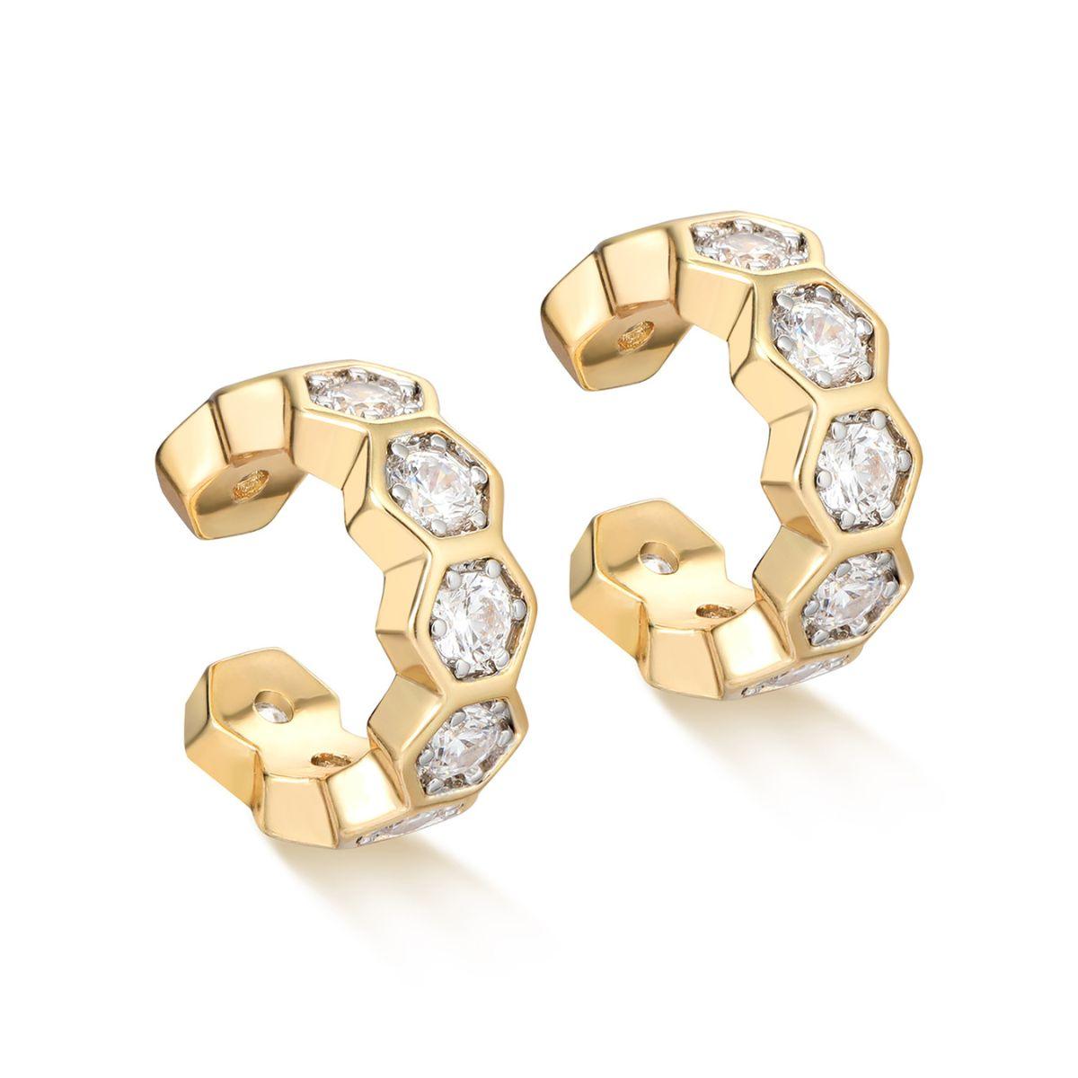 MYEARS® hexagonal crystal ear cuffs for women, gold-tone accessory perfect for everyday wear or as a stylish gift